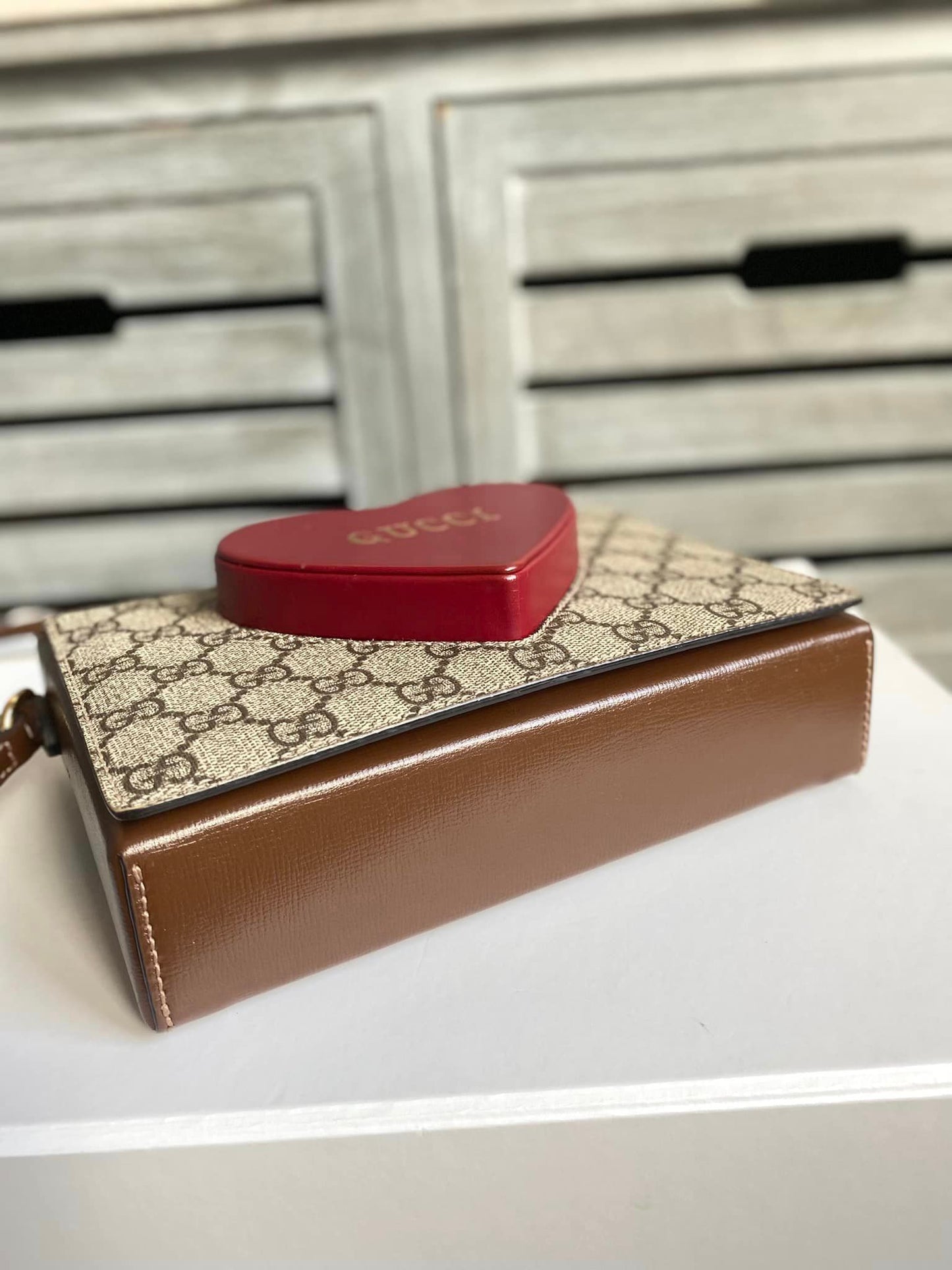 Gucci GG Supreme Script Logo Heart Crossbody