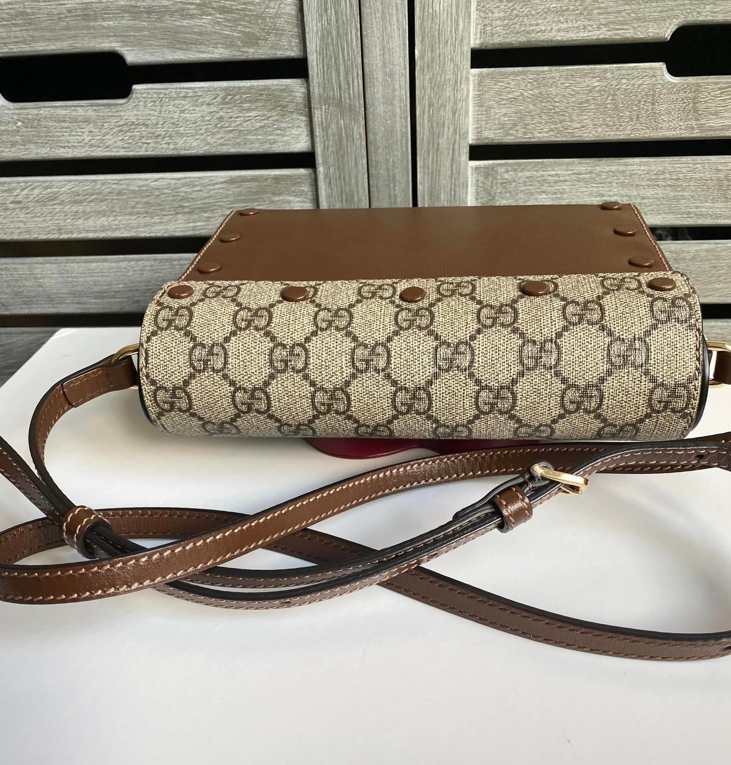 Gucci GG Supreme Script Logo Heart Crossbody