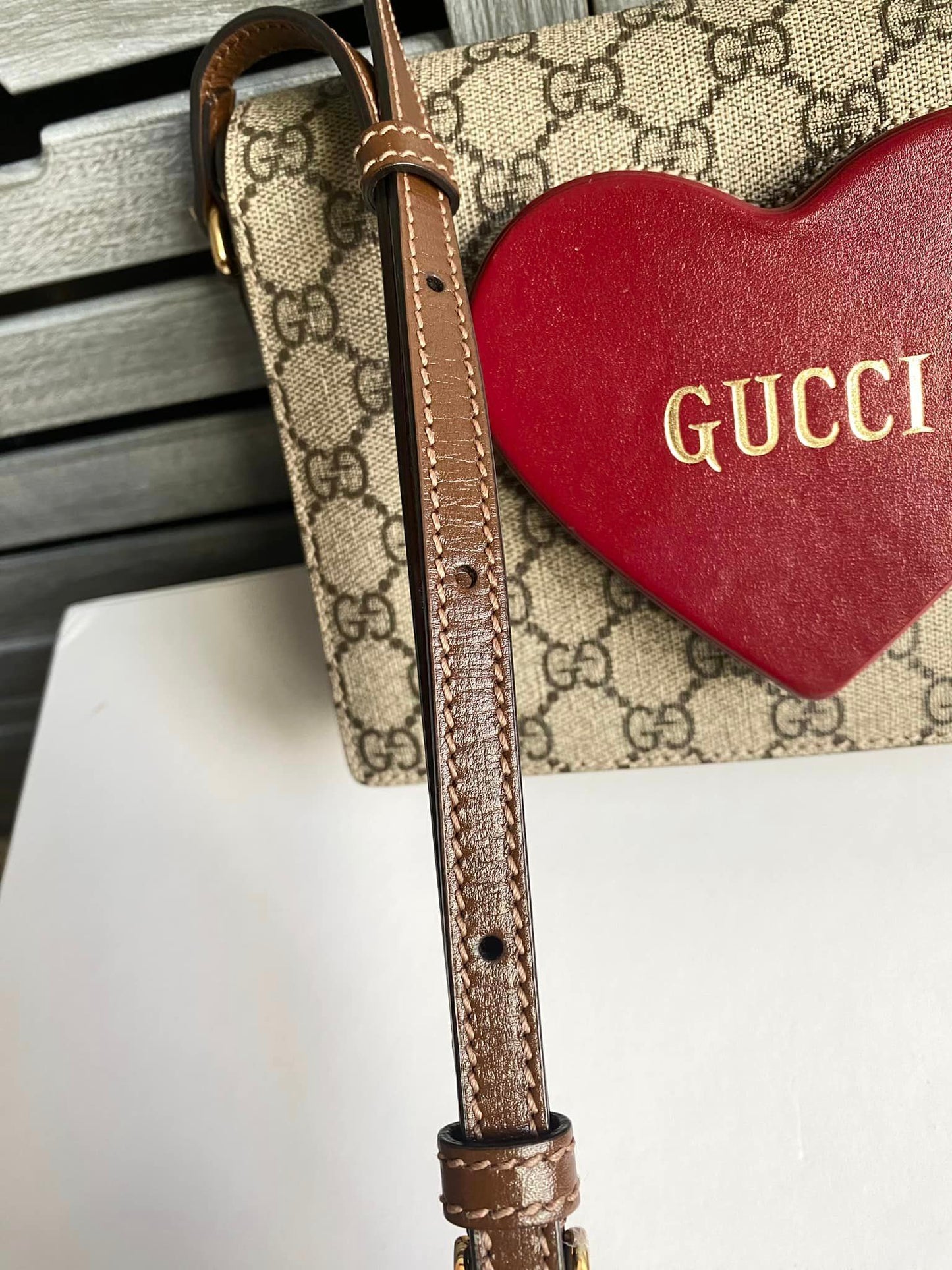 Gucci GG Supreme Script Logo Heart Crossbody