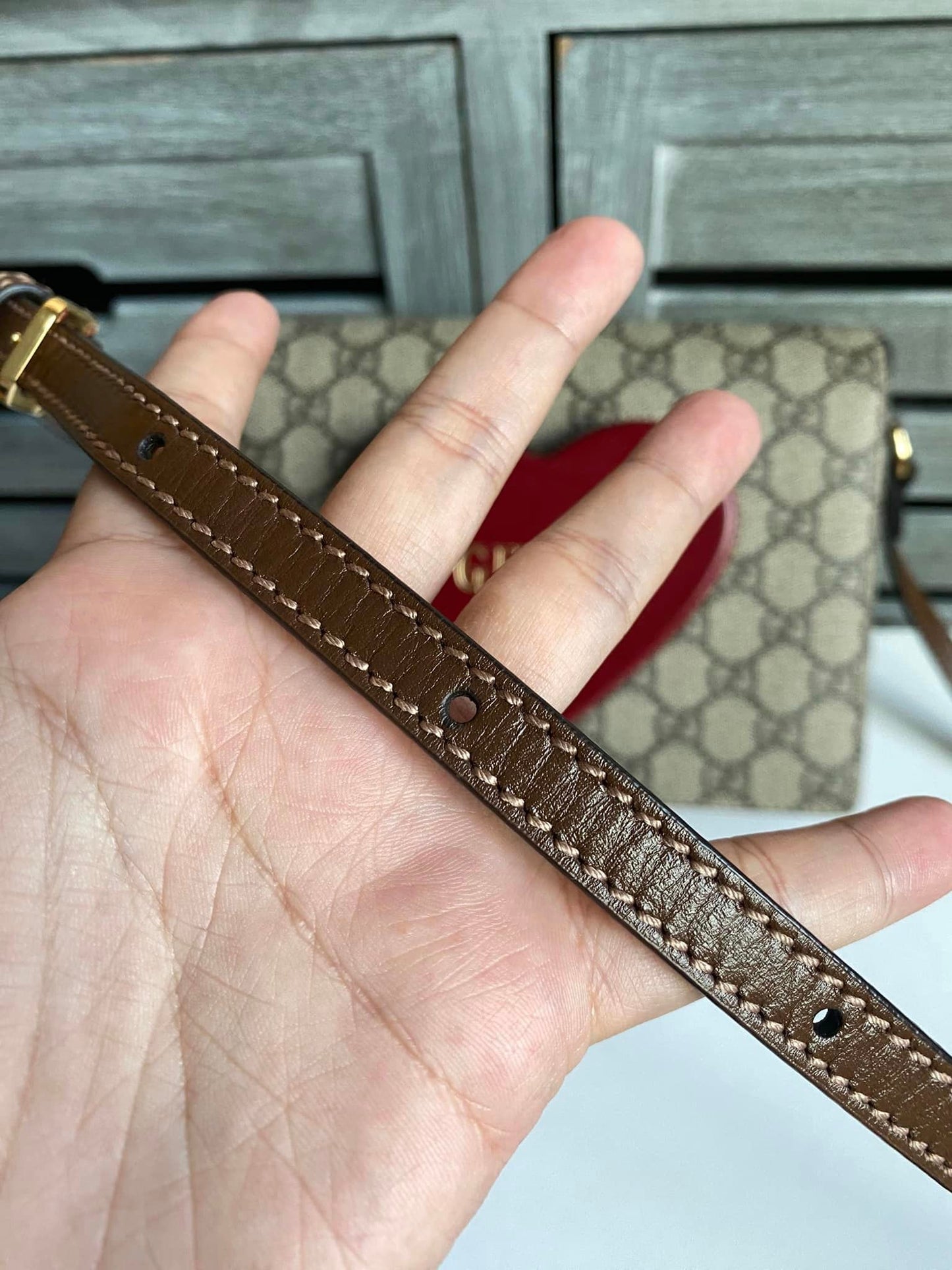 Gucci GG Supreme Script Logo Heart Crossbody