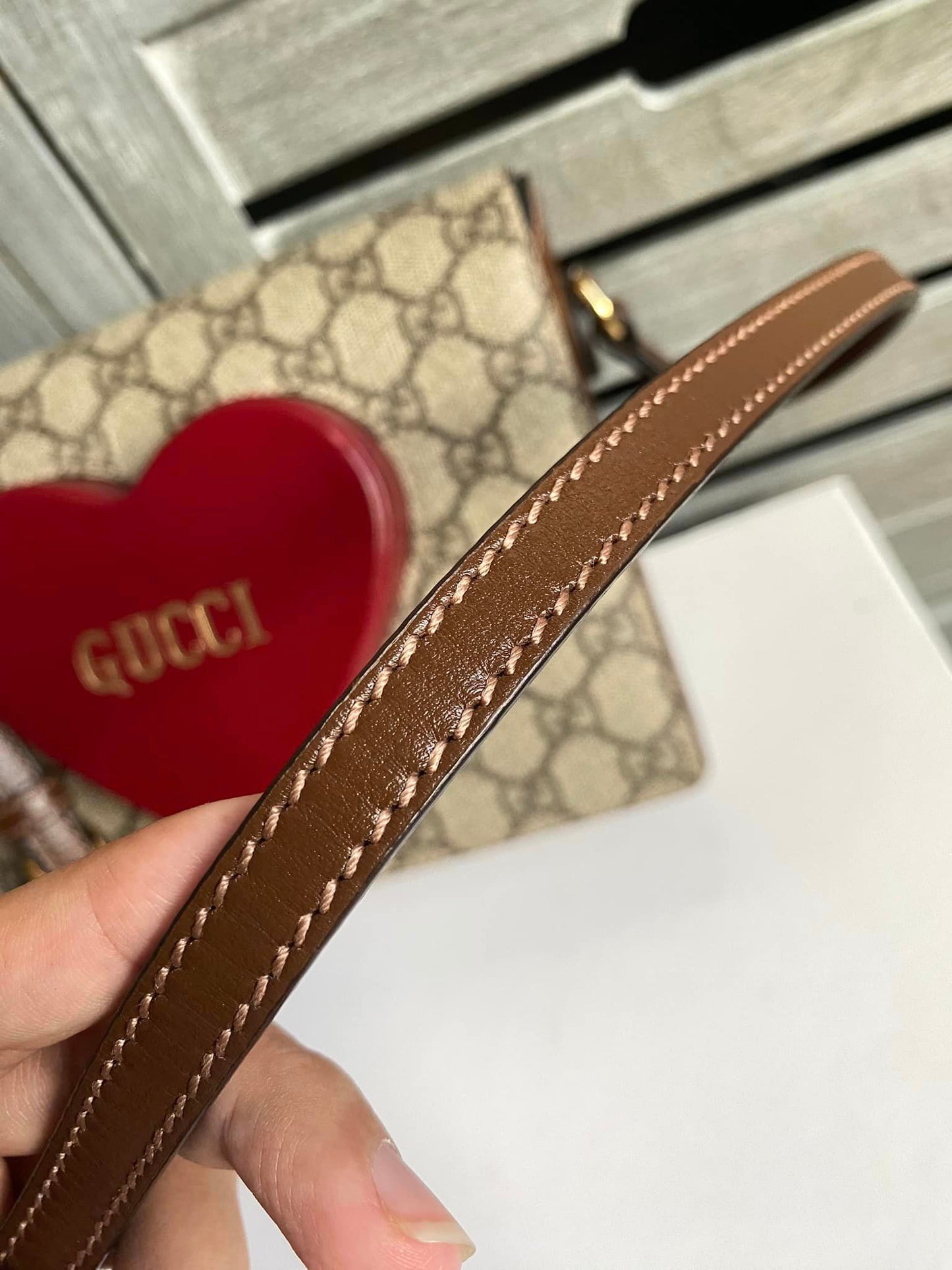 Gucci GG Supreme Script Logo Heart Crossbody