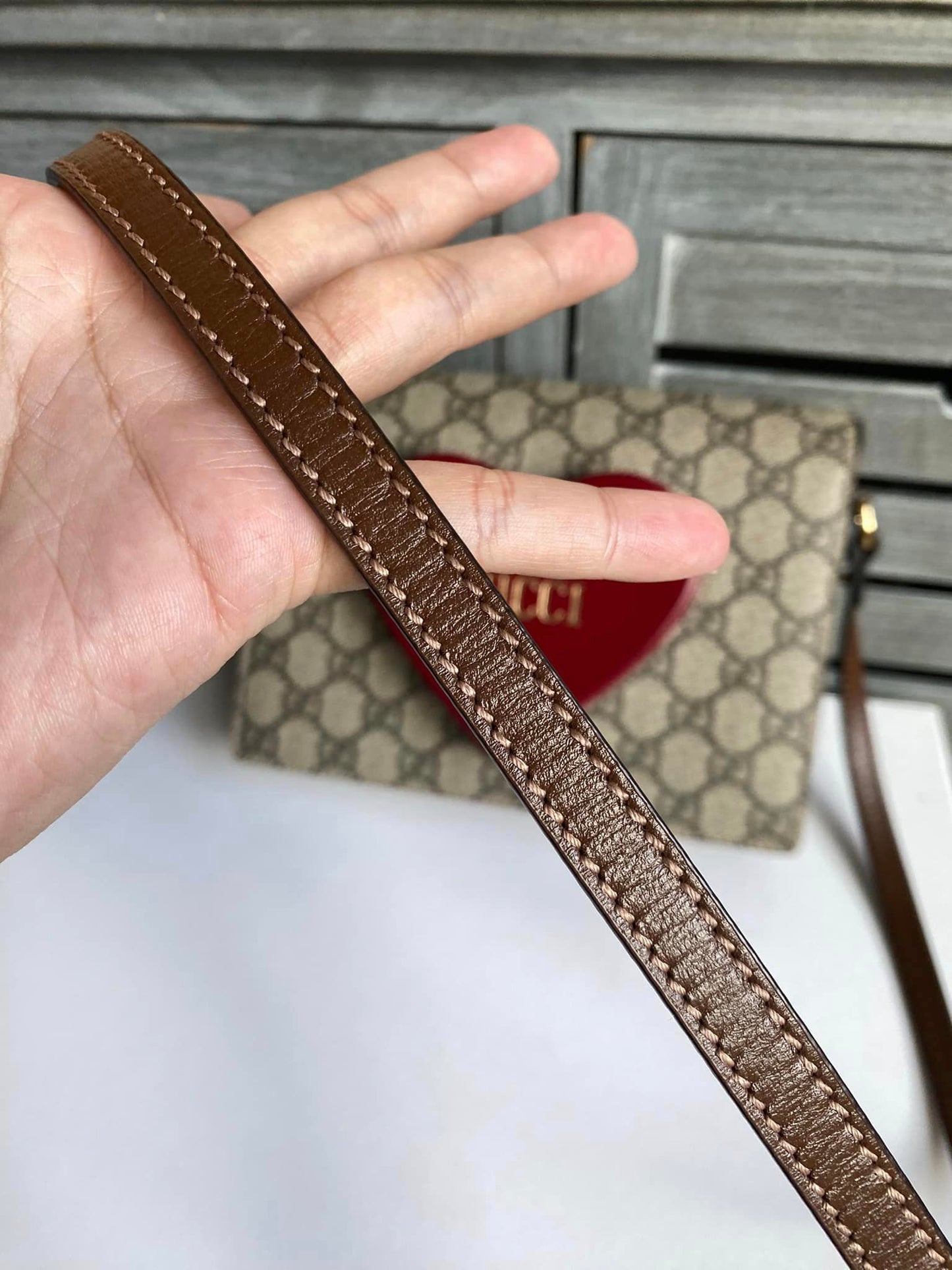 Gucci GG Supreme Script Logo Heart Crossbody