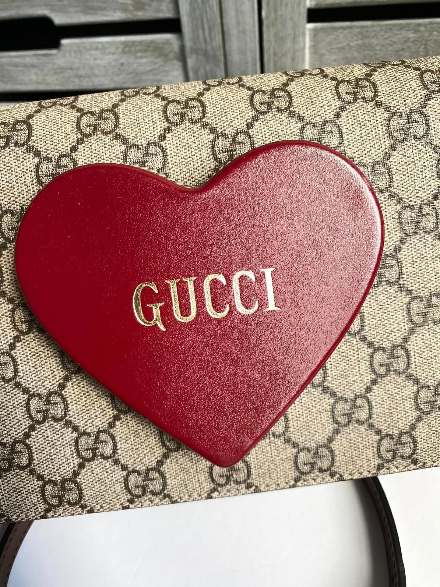 Gucci GG Supreme Script Logo Heart Crossbody