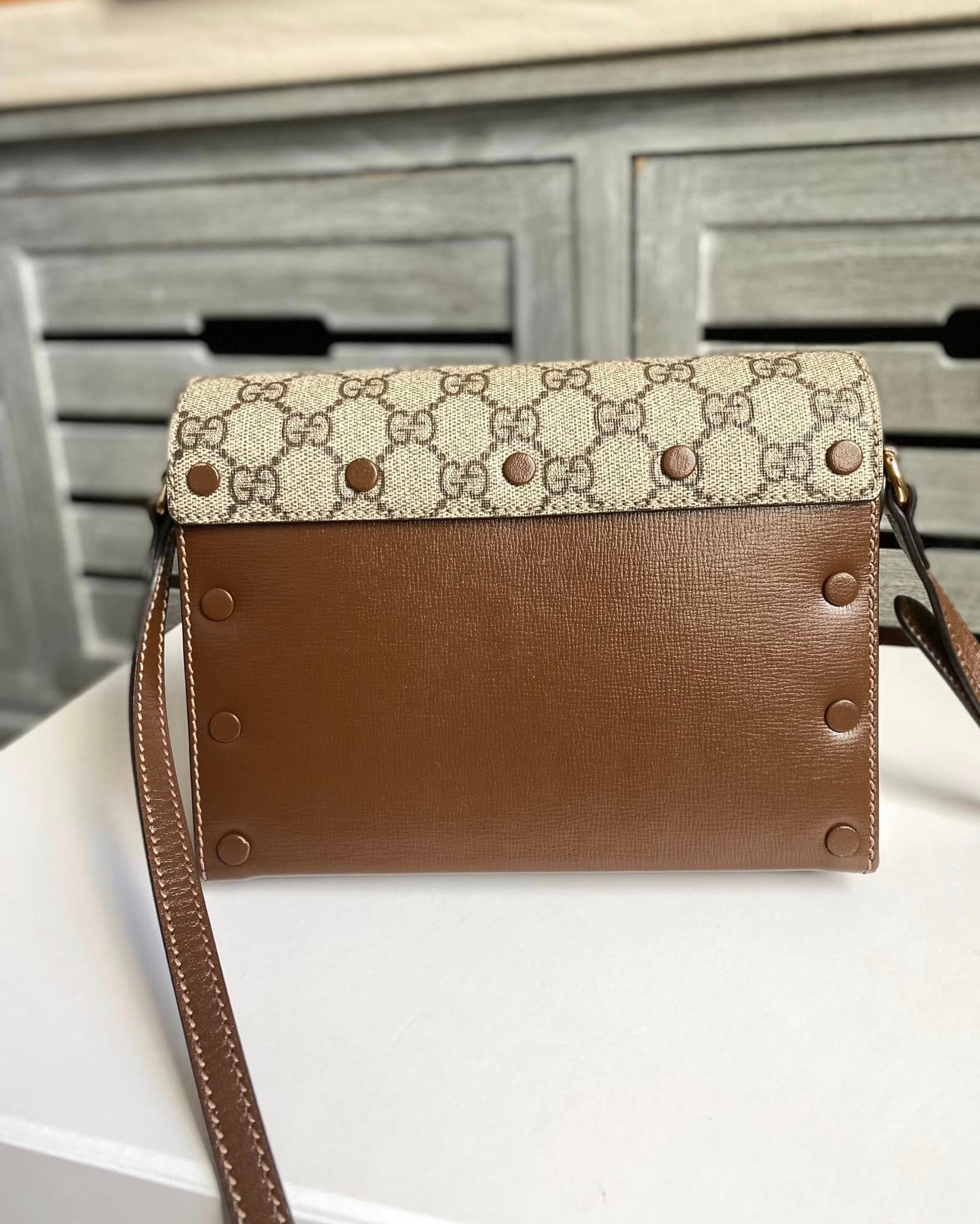 Gucci GG Supreme Script Logo Heart Crossbody