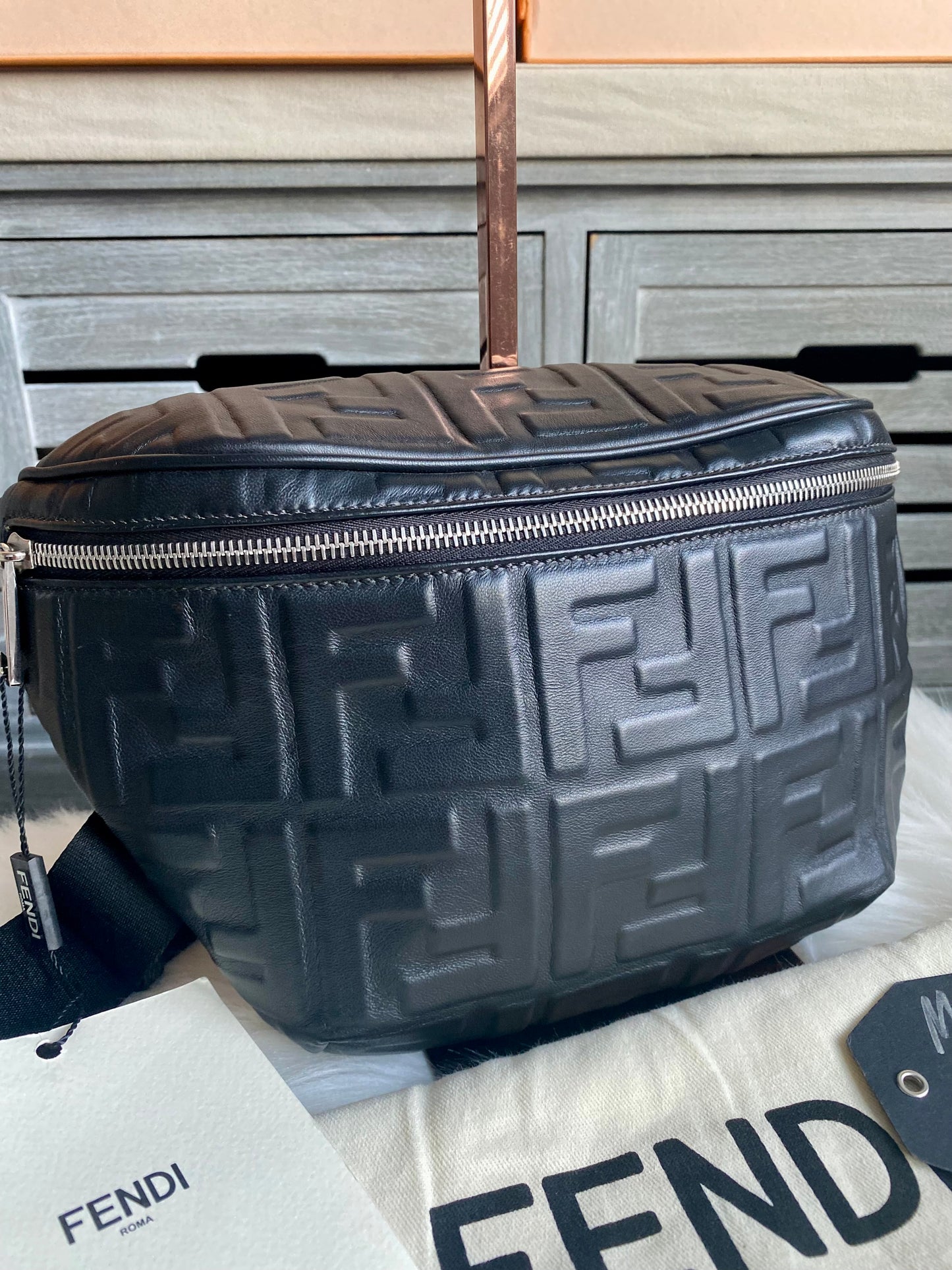 Fendi Napa FF 1974 Embossed Bumbag Black