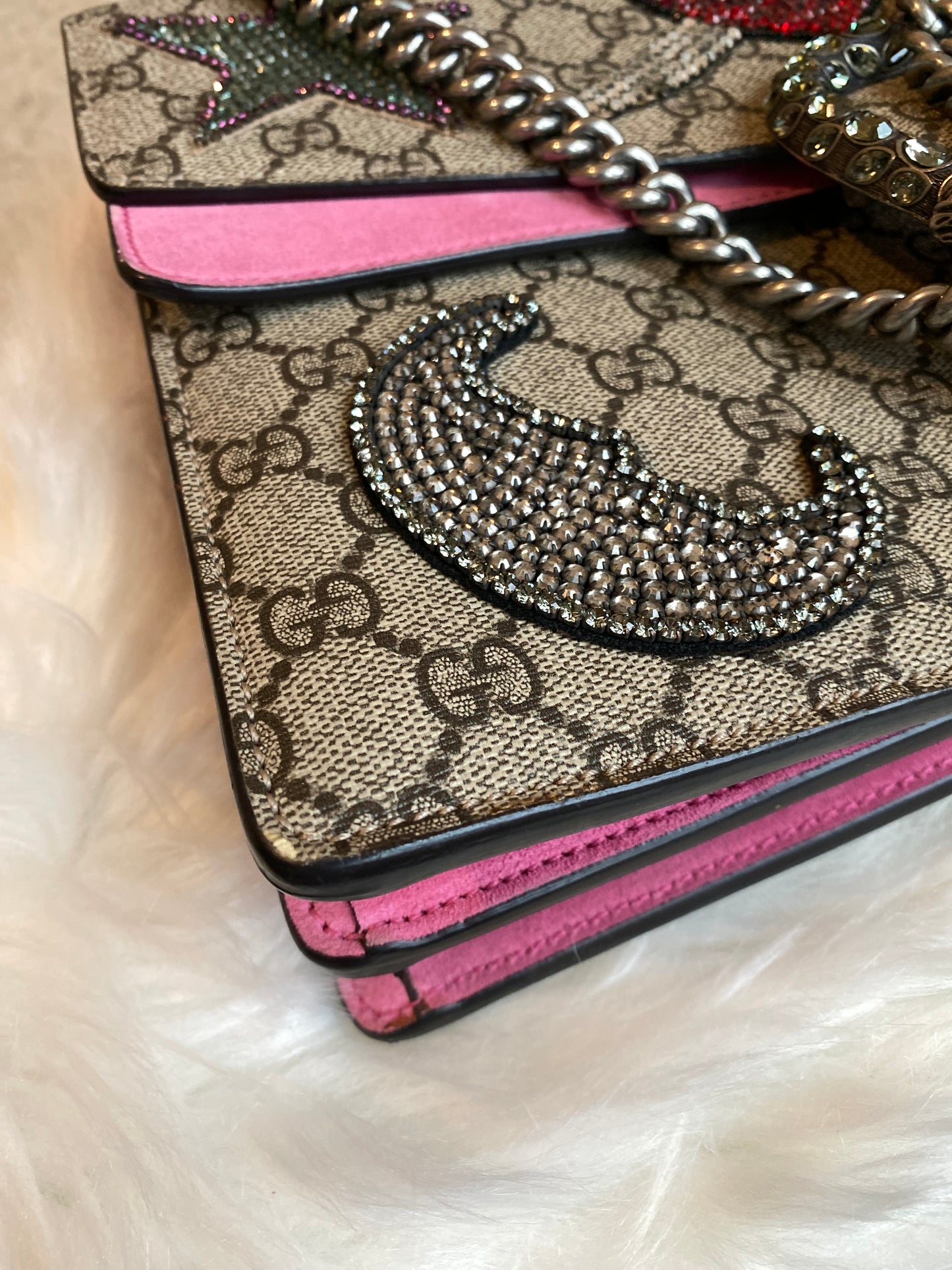 Gucci GG Supreme Monogram Suede Pierced Heart Embroidered Dionysus