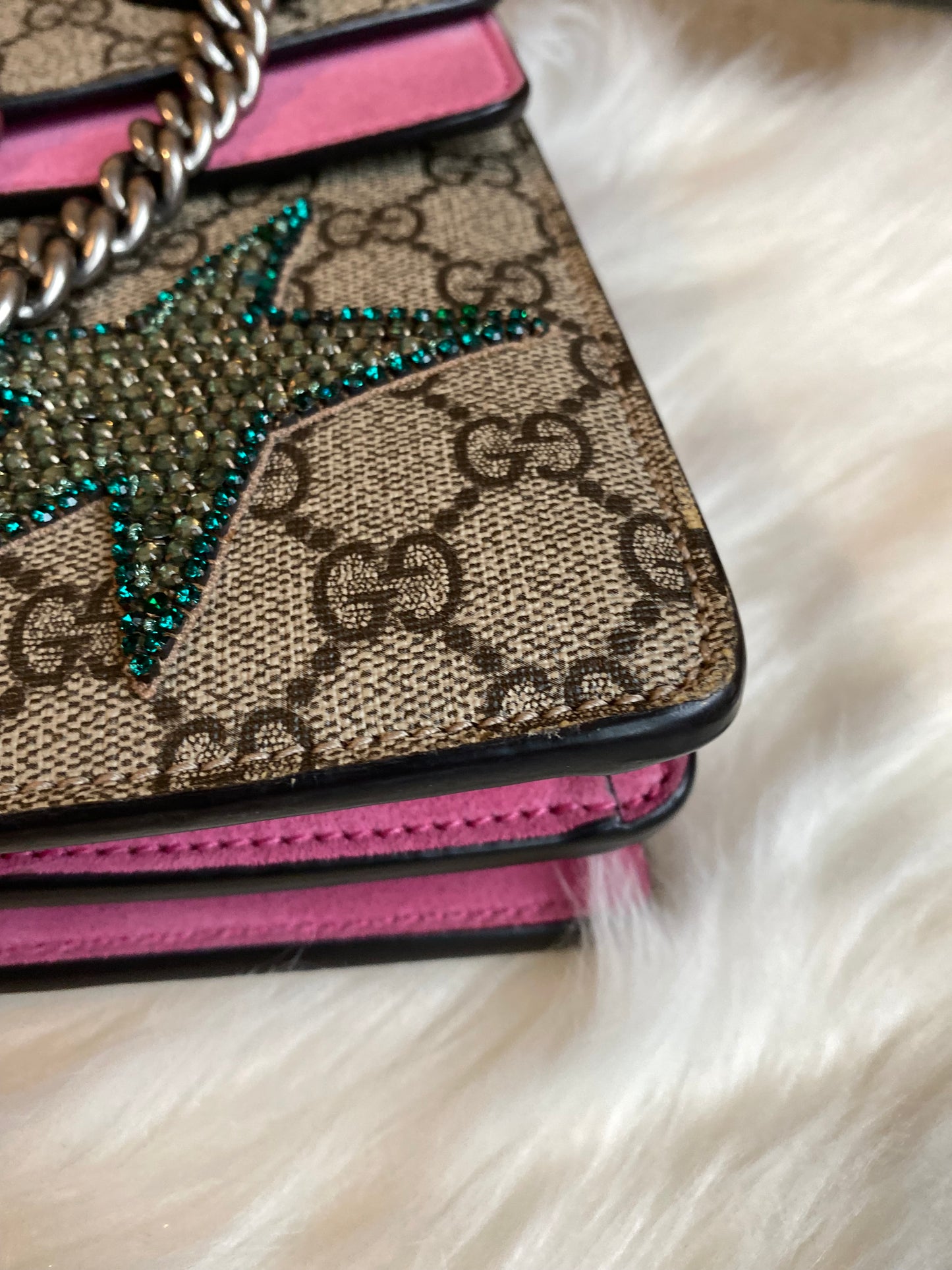 Gucci GG Supreme Monogram Suede Pierced Heart Embroidered Dionysus