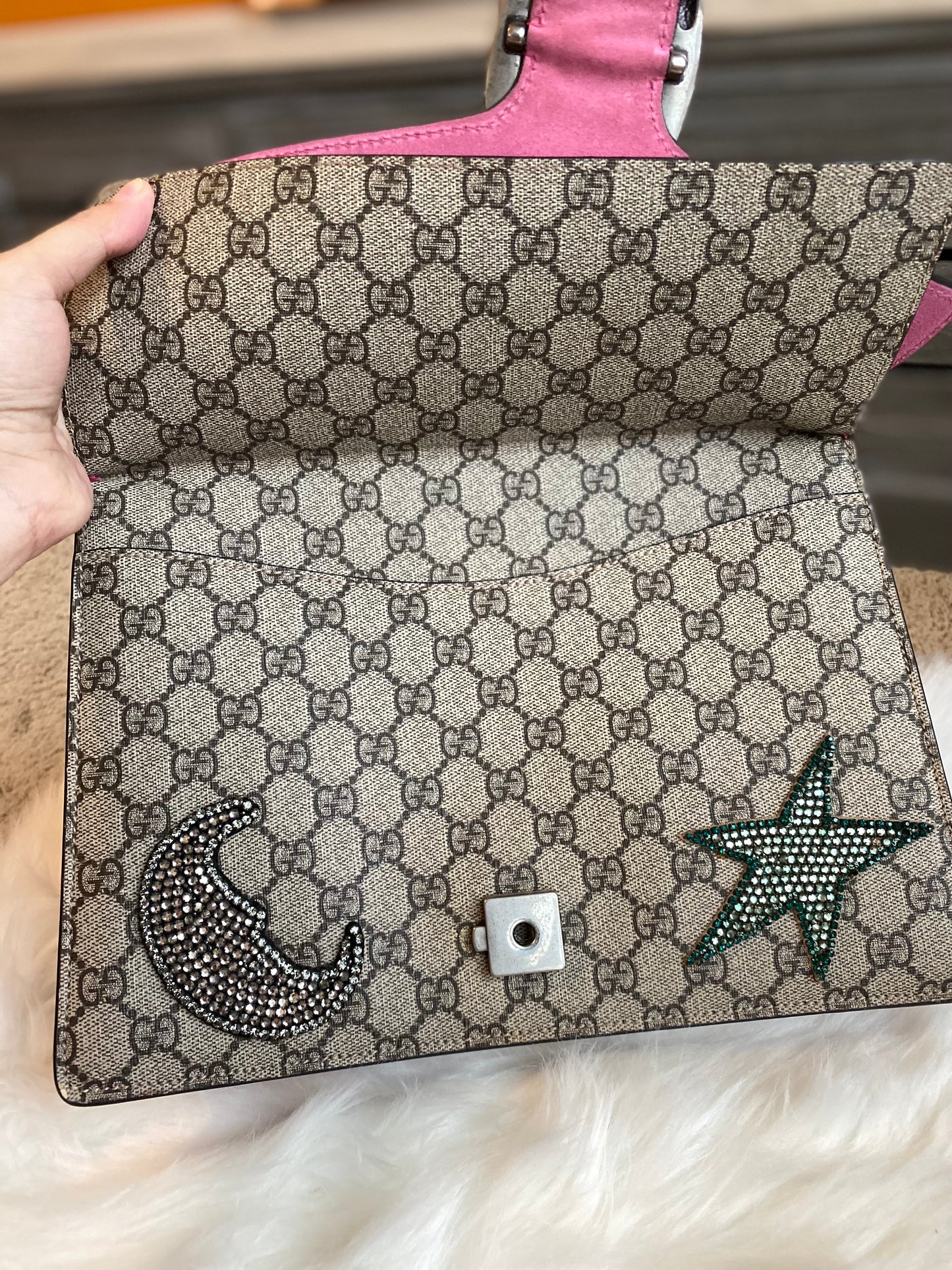 Gucci GG Supreme Monogram Suede Pierced Heart Embroidered Dionysus