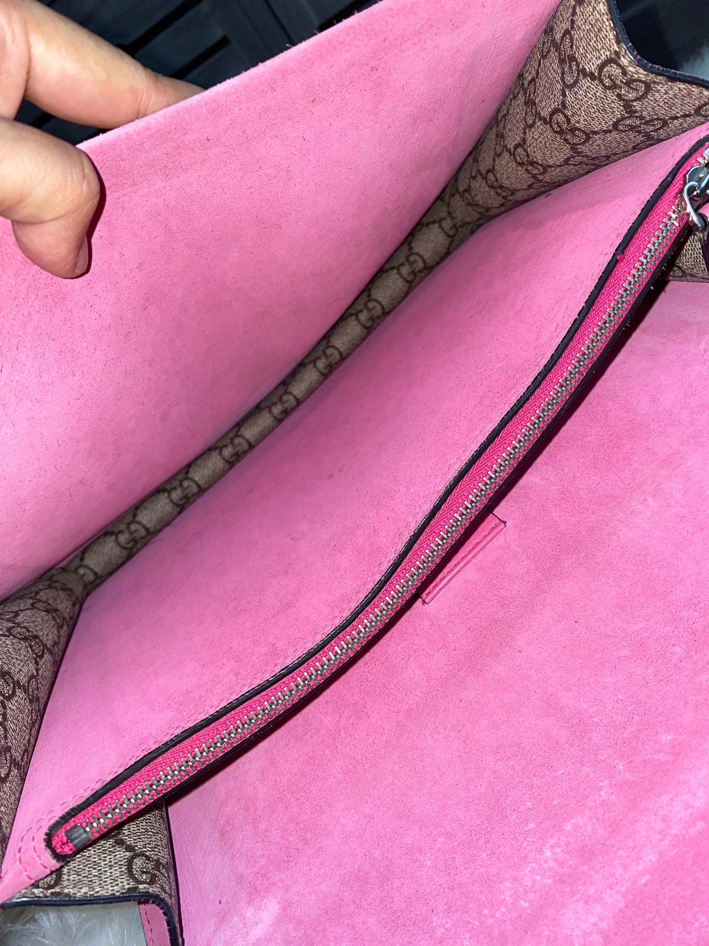Gucci GG Supreme Monogram Suede Pierced Heart Embroidered Dionysus