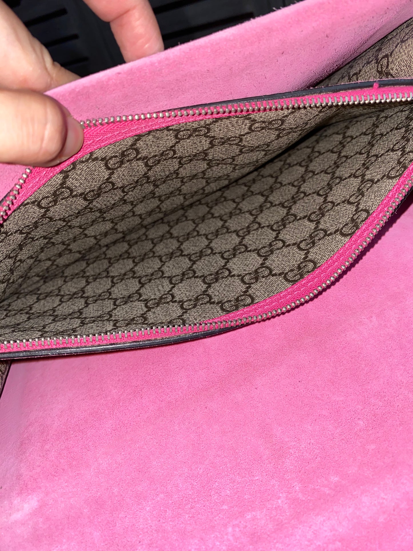 Gucci GG Supreme Monogram Suede Pierced Heart Embroidered Dionysus