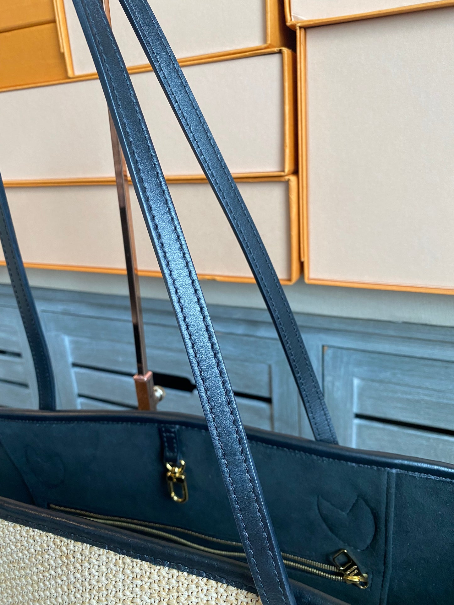 Louis Vuitton Raffia Saint Jacques Tote Noir With Pouch