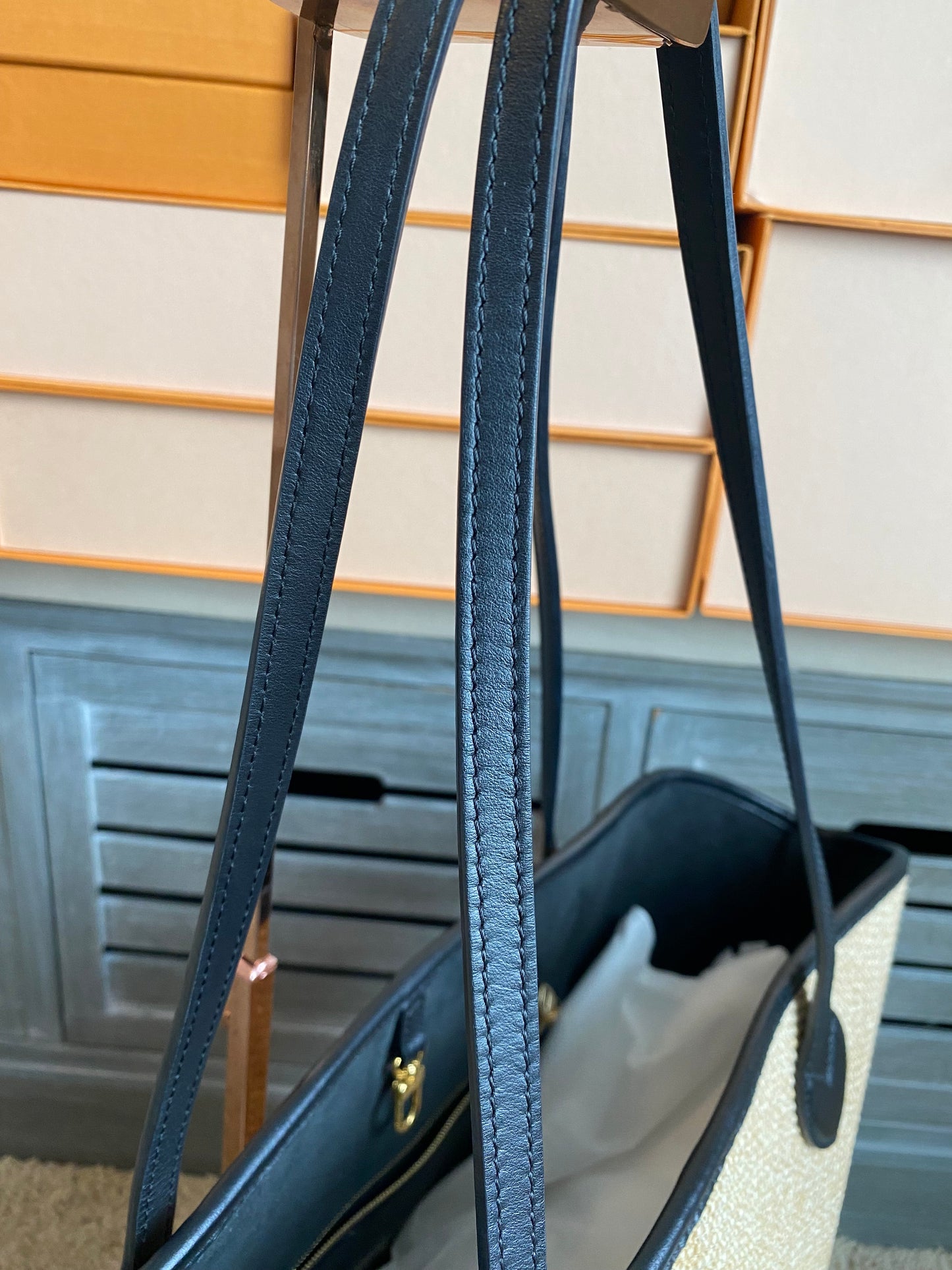 Louis Vuitton Raffia Saint Jacques Tote Noir With Pouch