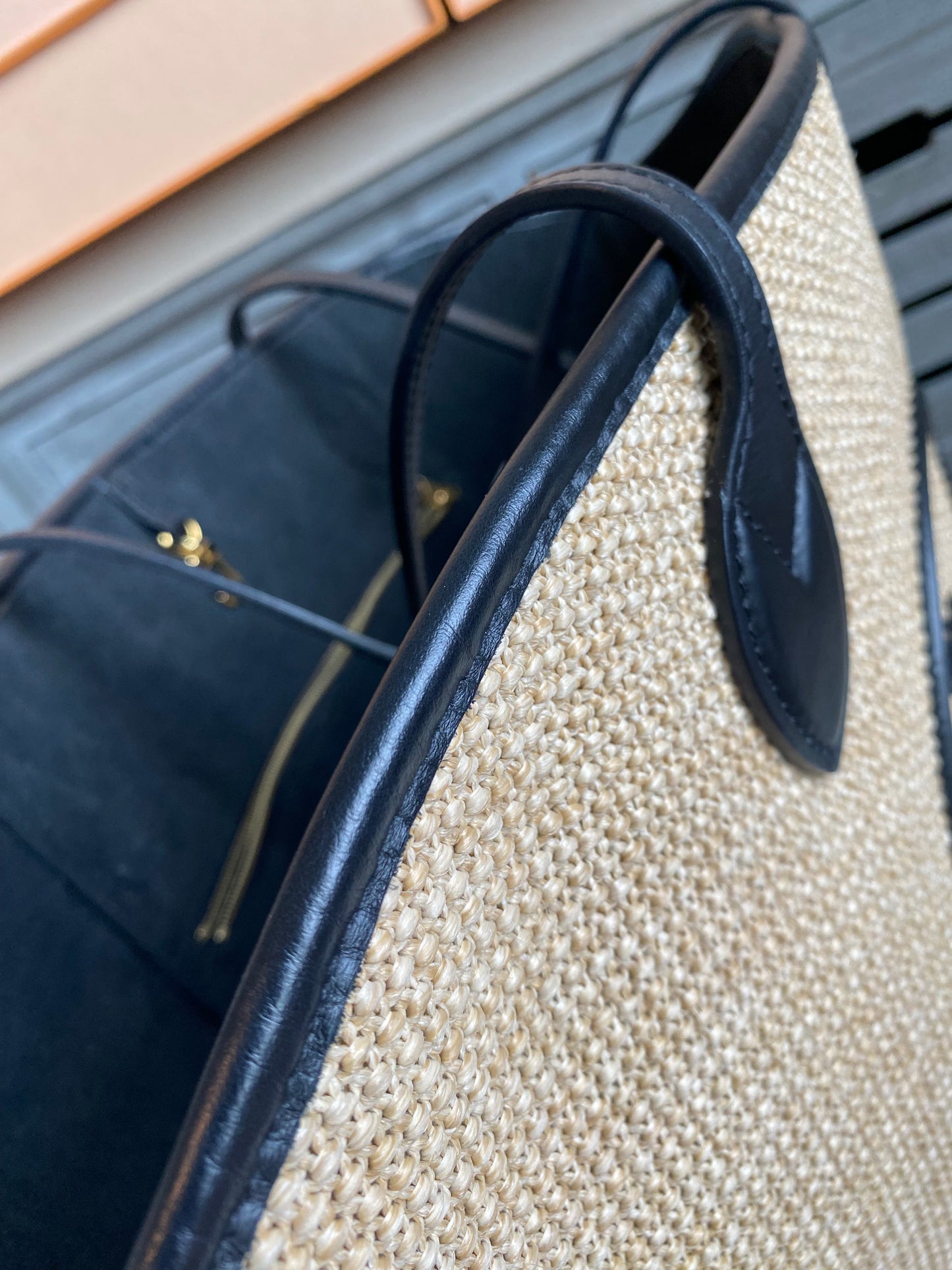 Louis Vuitton Raffia Saint Jacques Tote Noir With Pouch