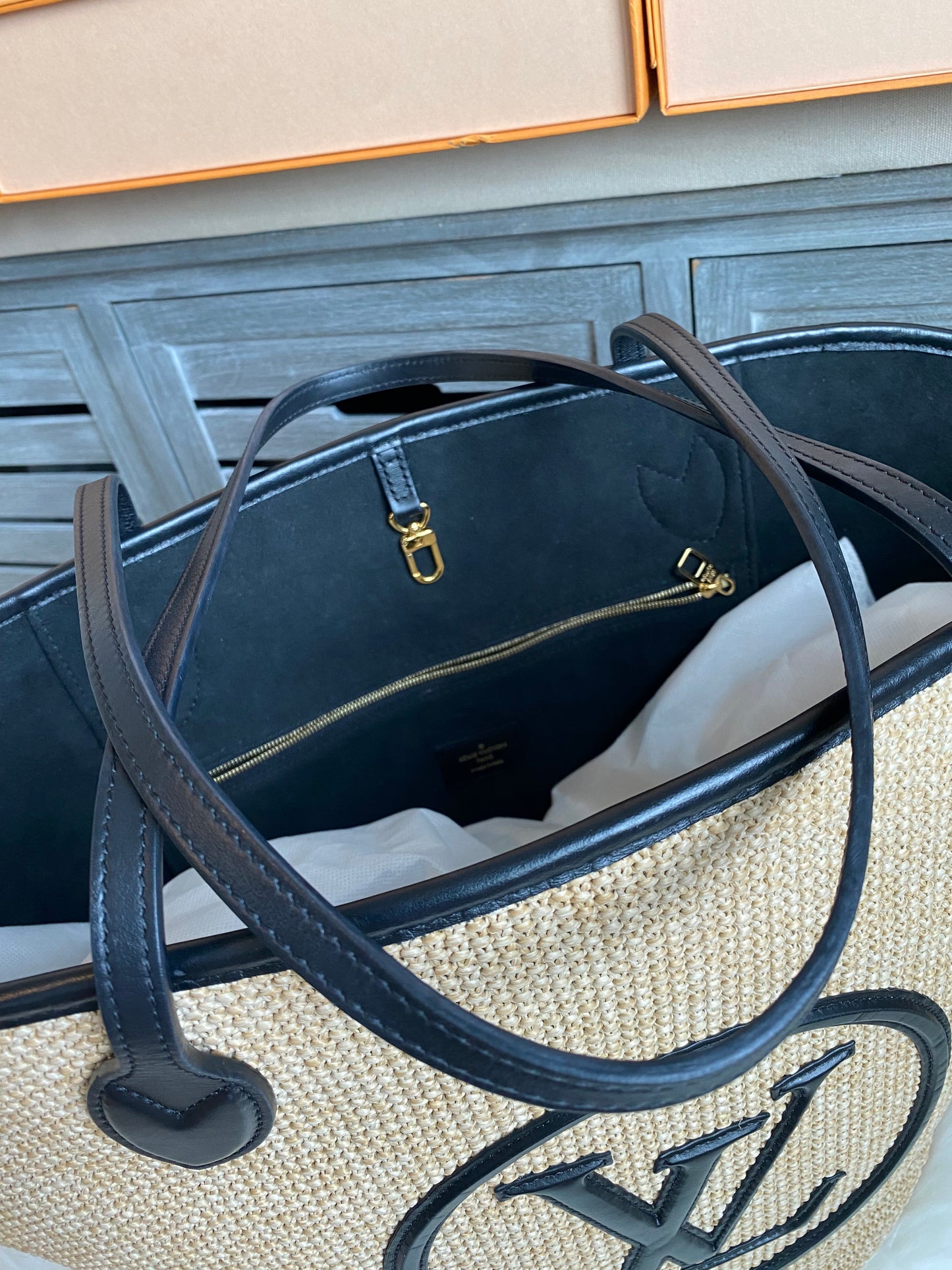 Louis Vuitton Raffia Saint Jacques Tote Noir With Pouch