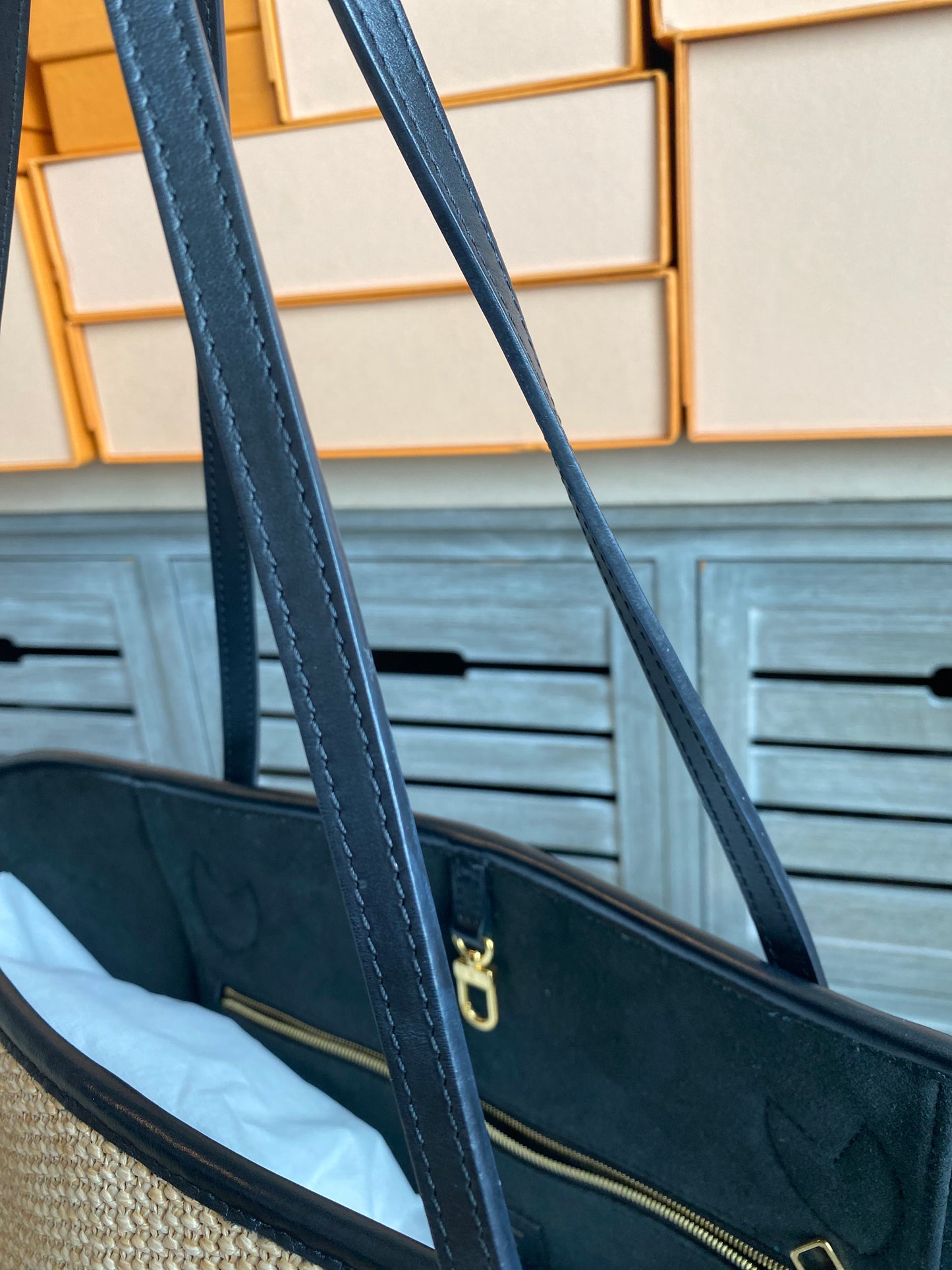 Louis Vuitton Raffia Saint Jacques Tote Noir With Pouch