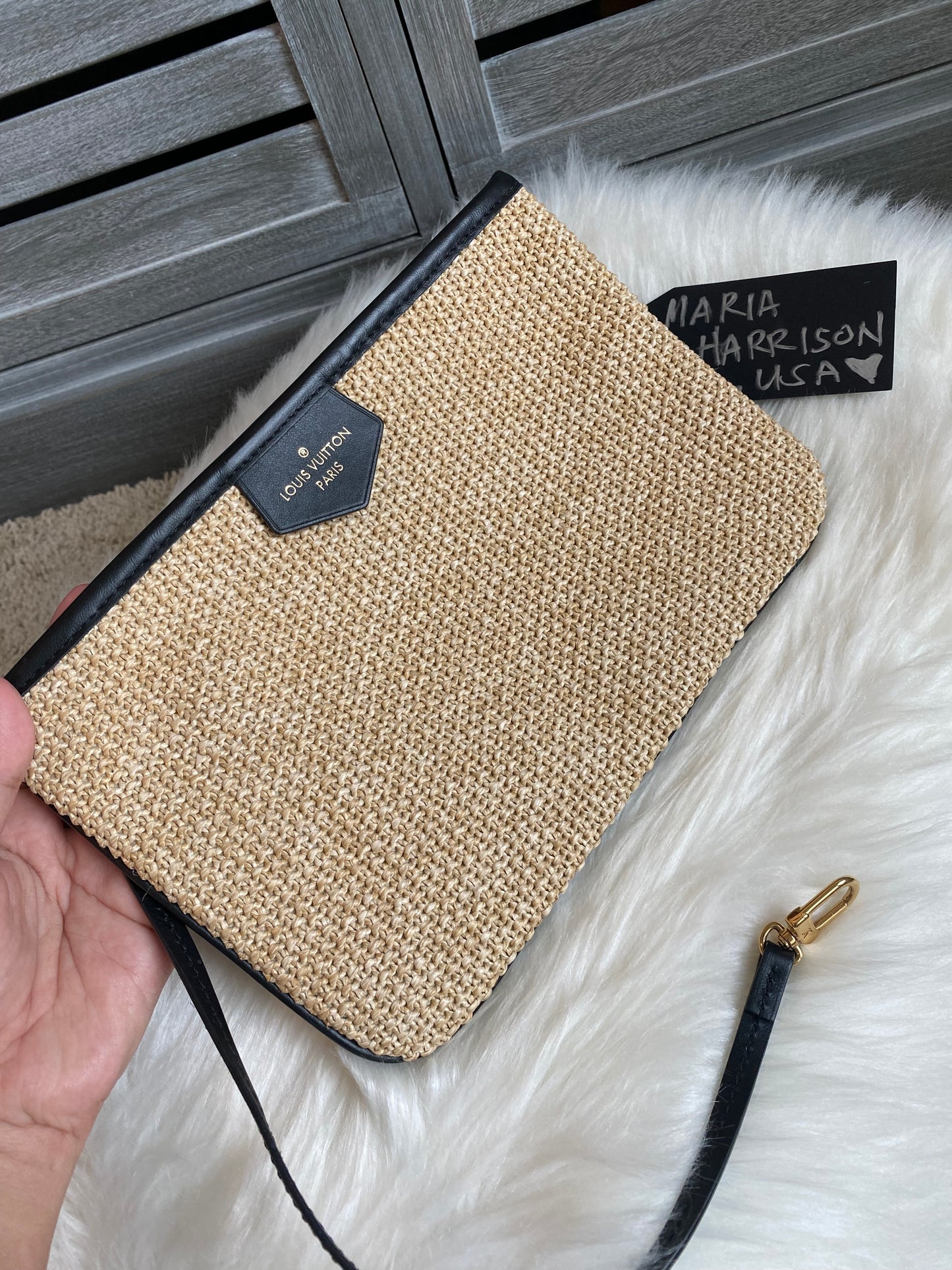 Louis Vuitton Raffia Saint Jacques Tote Noir With Pouch