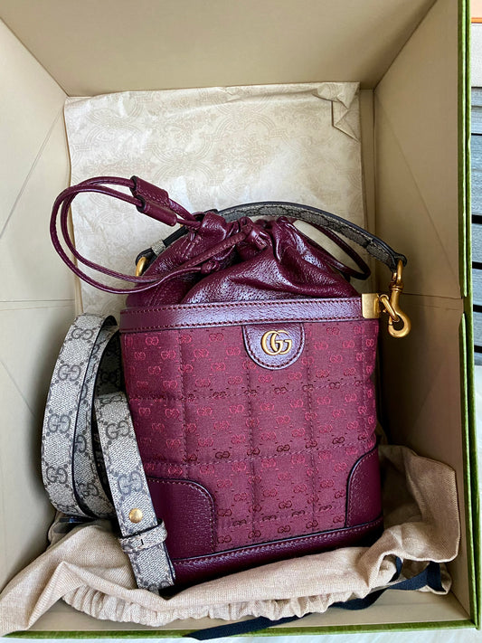 GUCCI Burgundy Mini GG Supreme Canvas Triangle Crossbody Bag