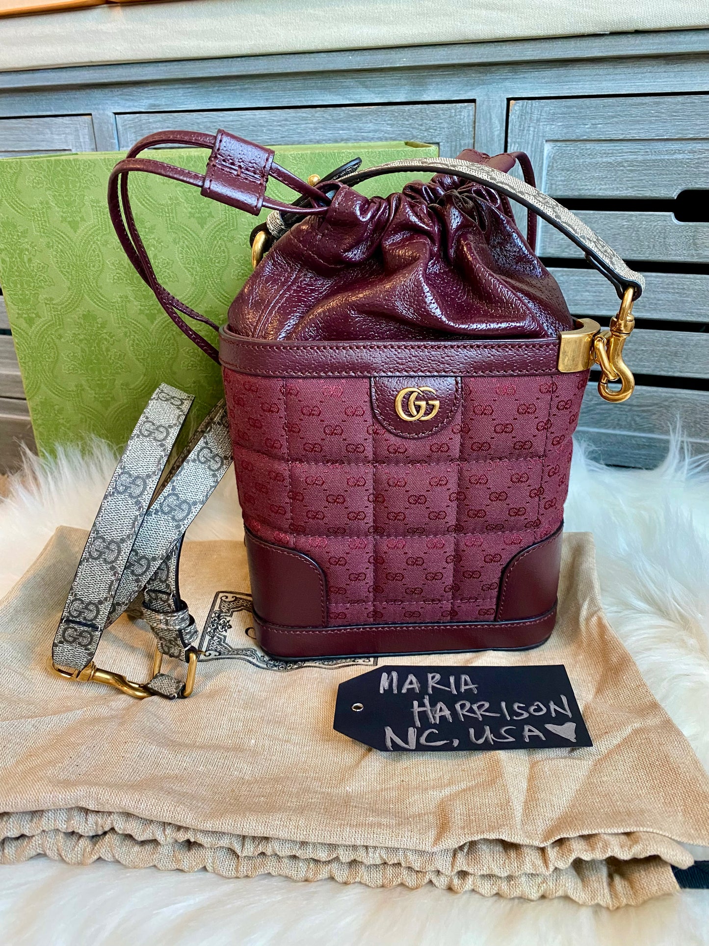 GUCCI Burgundy Mini GG Supreme Canvas Triangle Crossbody Bag