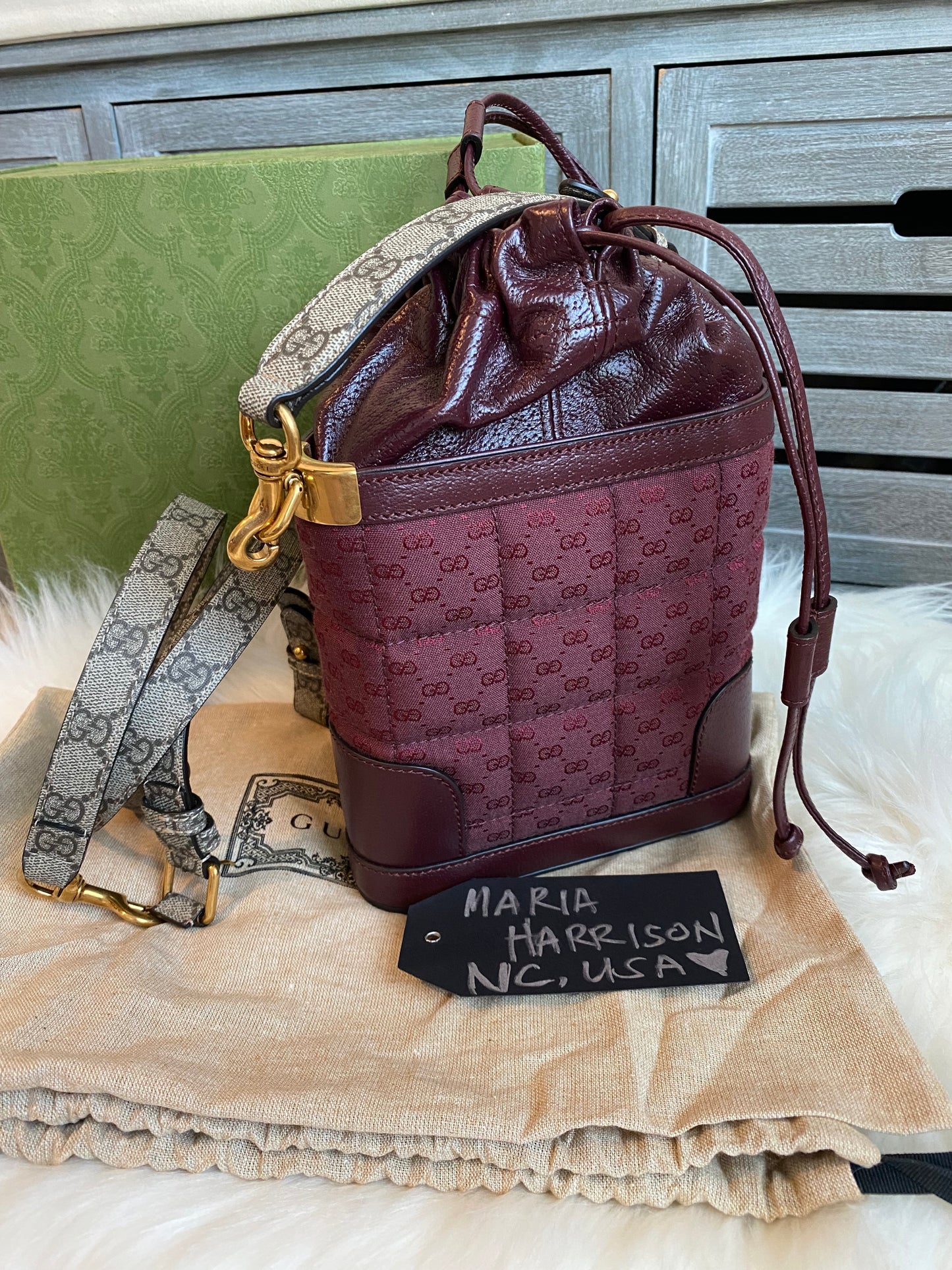 GUCCI Burgundy Mini GG Supreme Canvas Triangle Crossbody Bag