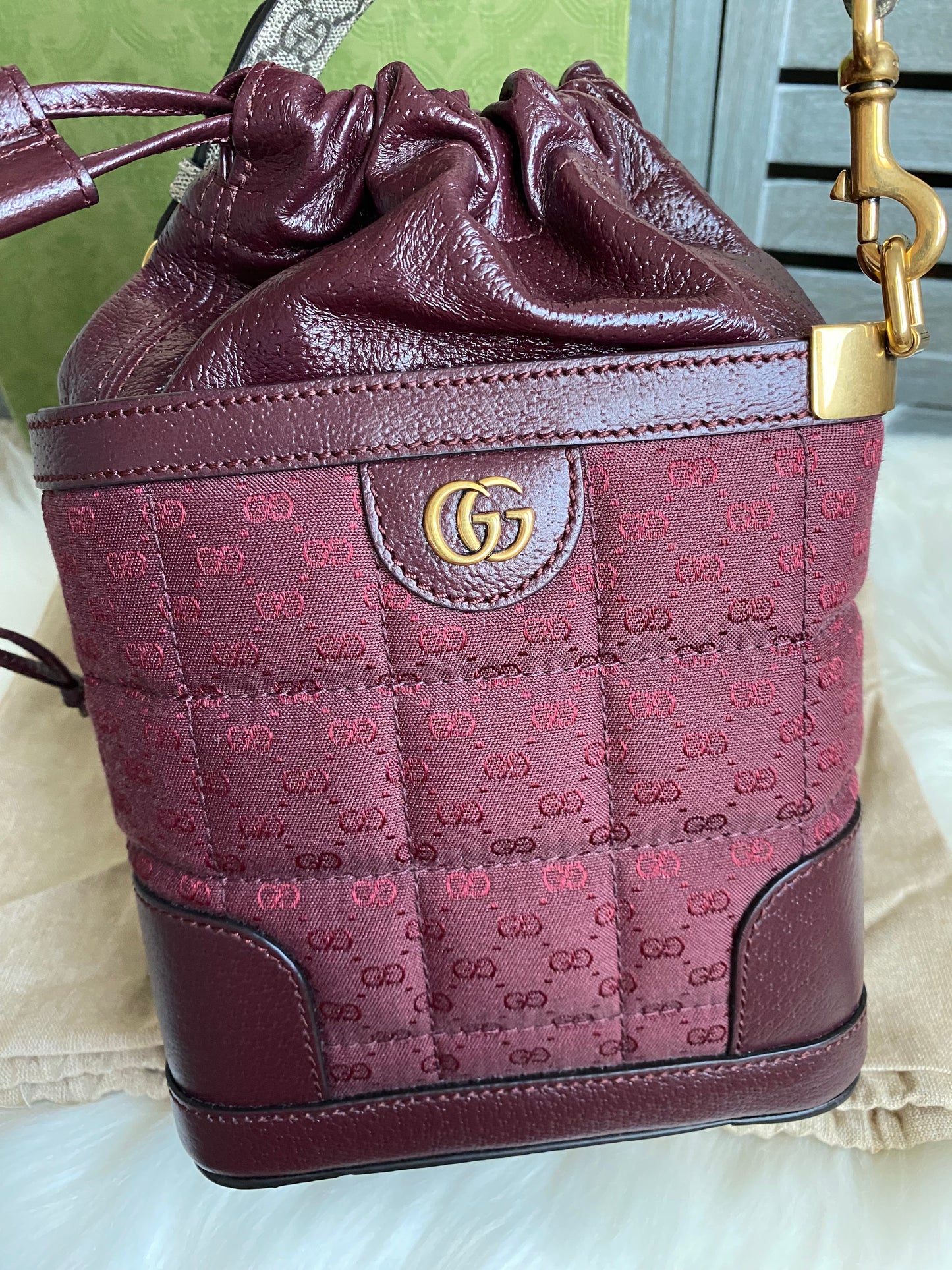 GUCCI Burgundy Mini GG Supreme Canvas Triangle Crossbody Bag