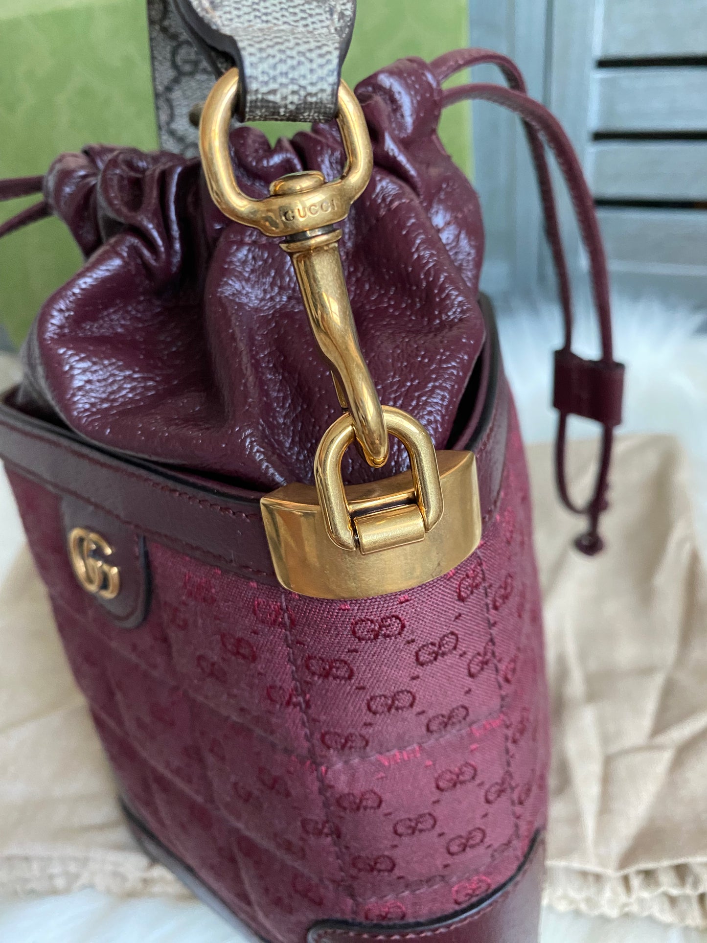 GUCCI Burgundy Mini GG Supreme Canvas Triangle Crossbody Bag