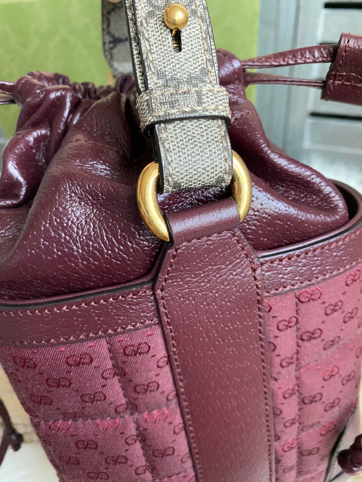 GUCCI Burgundy Mini GG Supreme Canvas Triangle Crossbody Bag