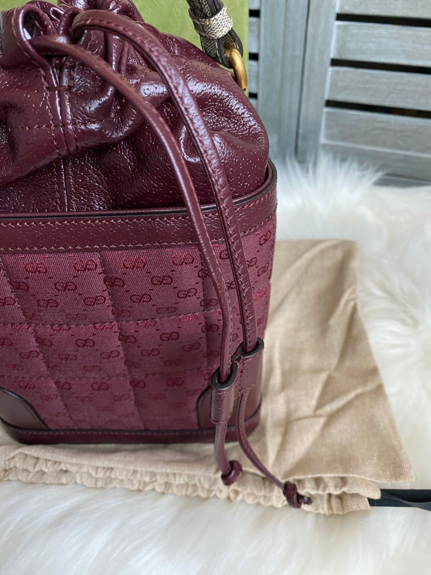 GUCCI Burgundy Mini GG Supreme Canvas Triangle Crossbody Bag