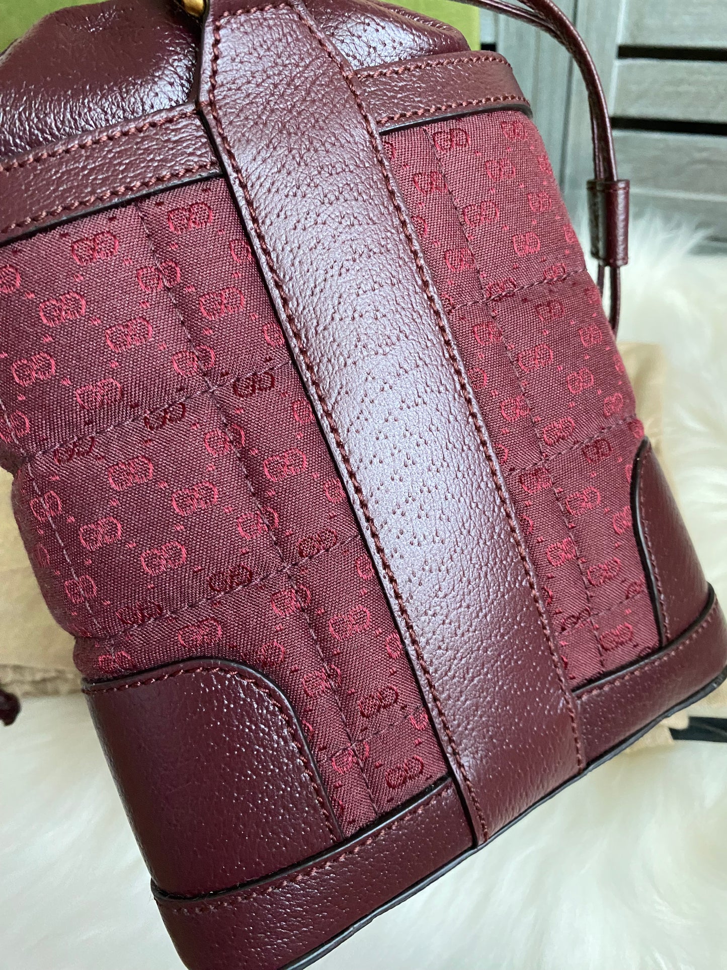 GUCCI Burgundy Mini GG Supreme Canvas Triangle Crossbody Bag