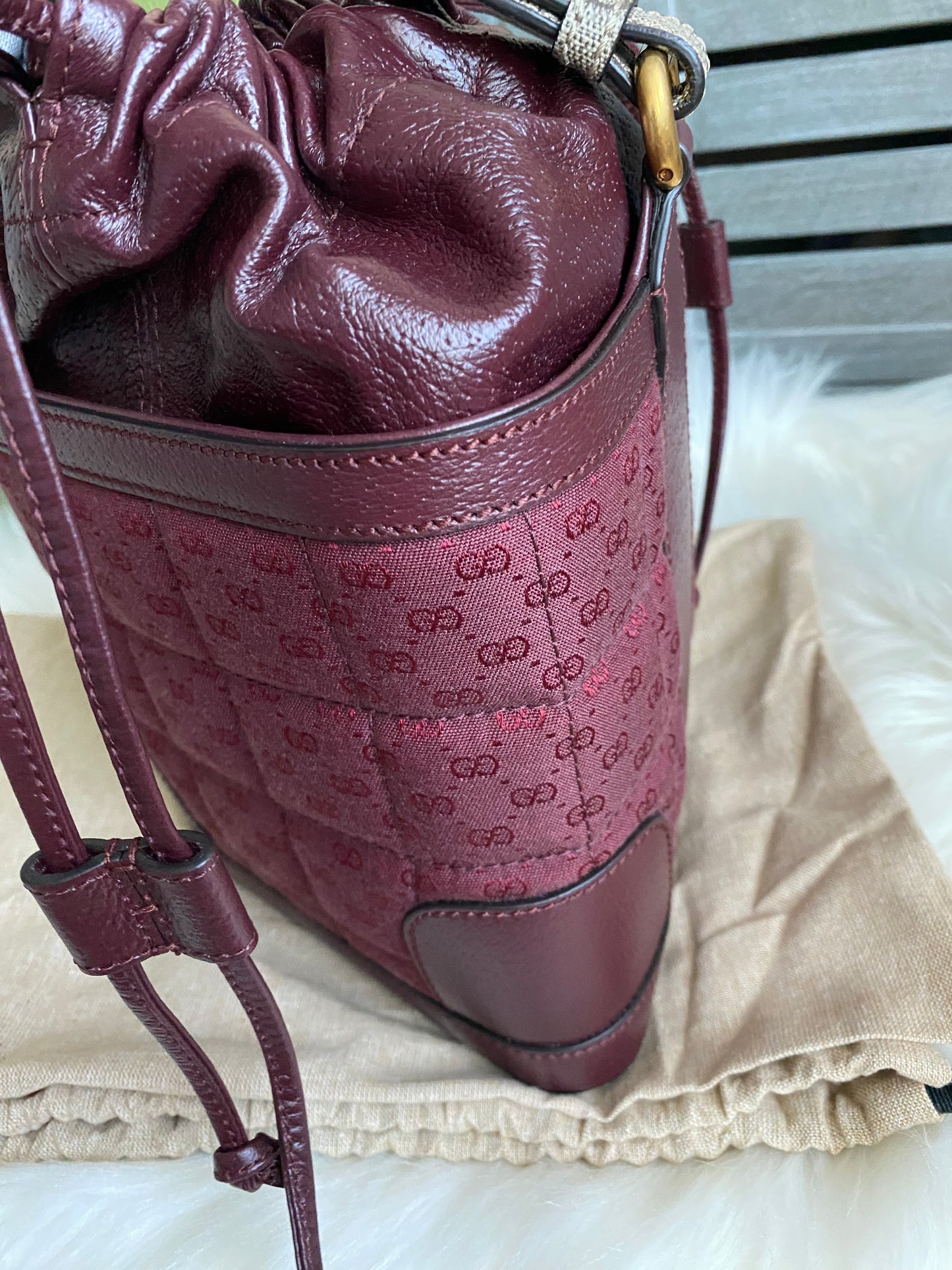 GUCCI Burgundy Mini GG Supreme Canvas Triangle Crossbody Bag