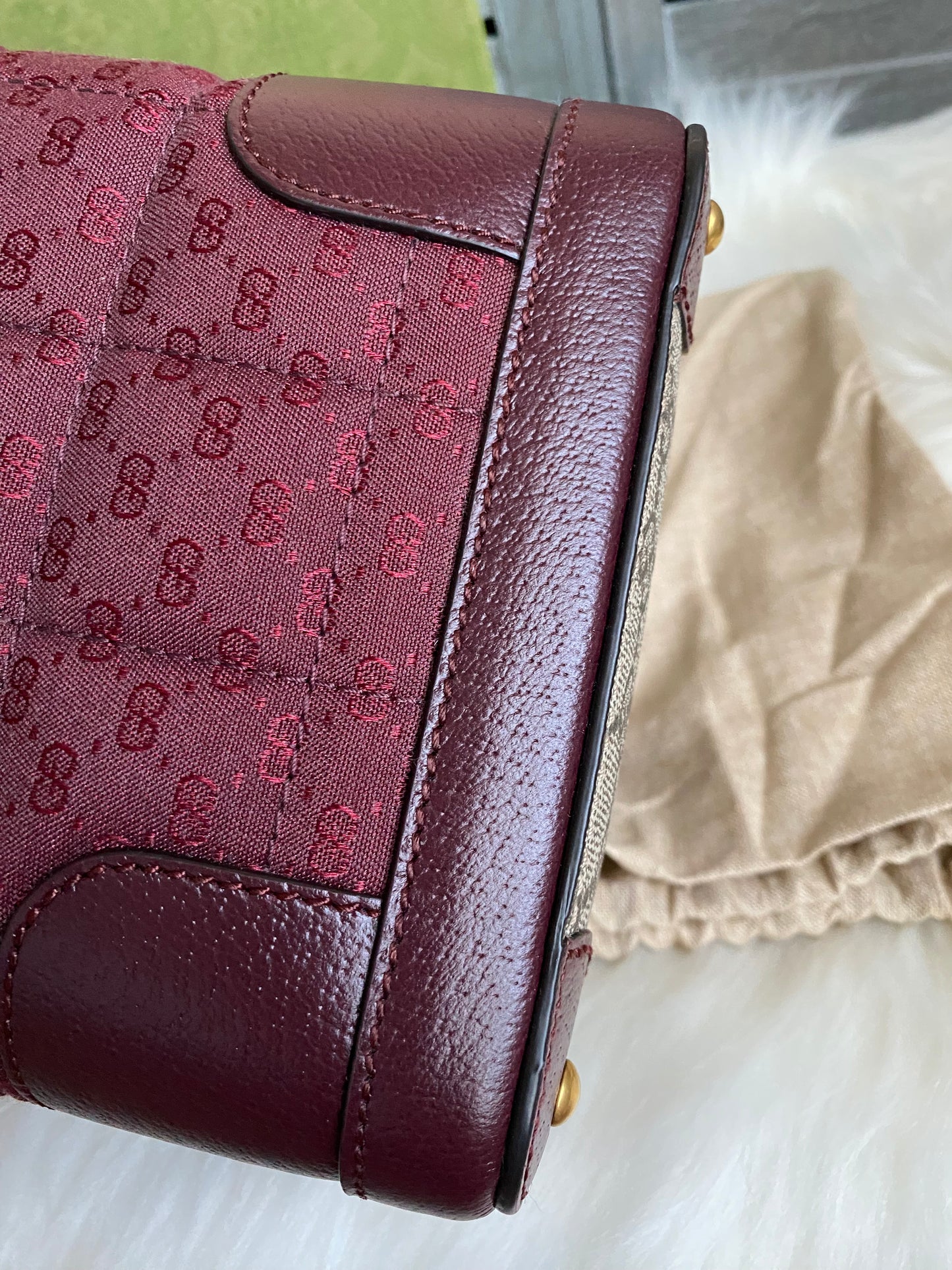 GUCCI Burgundy Mini GG Supreme Canvas Triangle Crossbody Bag
