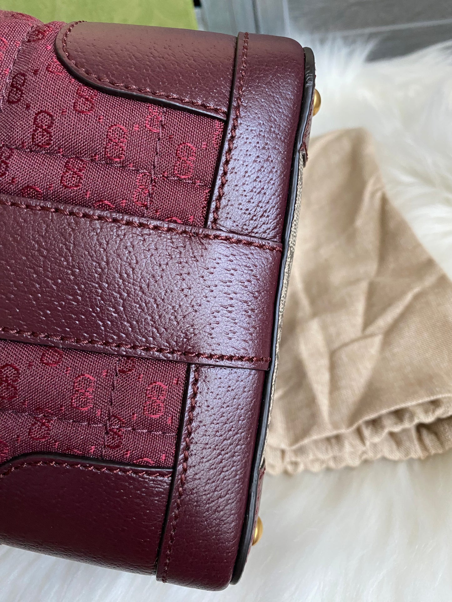 GUCCI Burgundy Mini GG Supreme Canvas Triangle Crossbody Bag