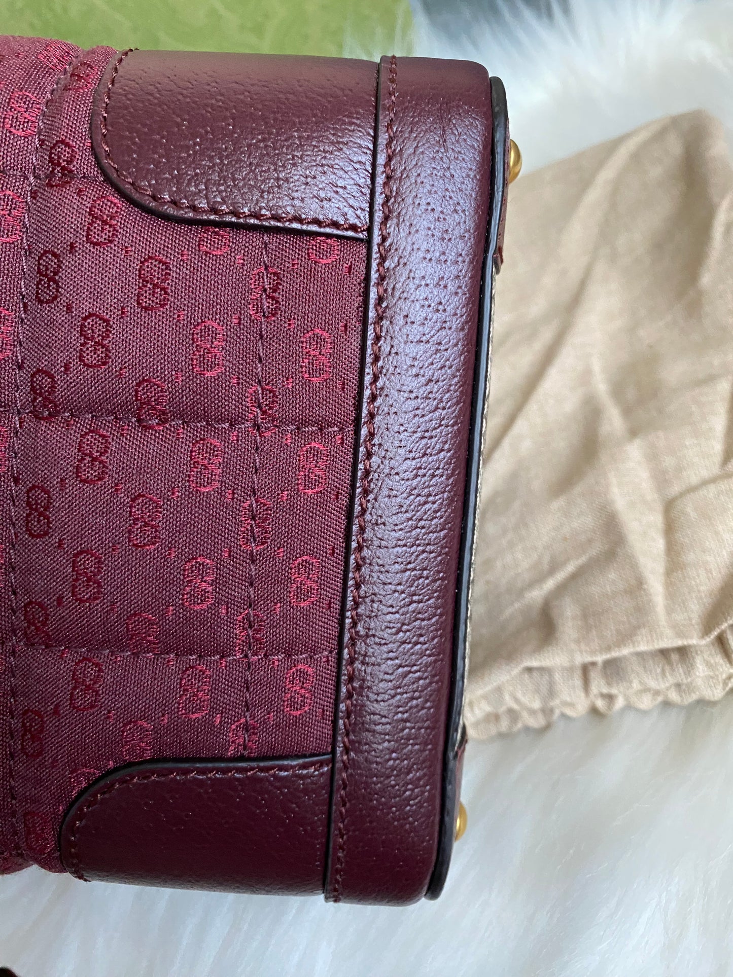 GUCCI Burgundy Mini GG Supreme Canvas Triangle Crossbody Bag
