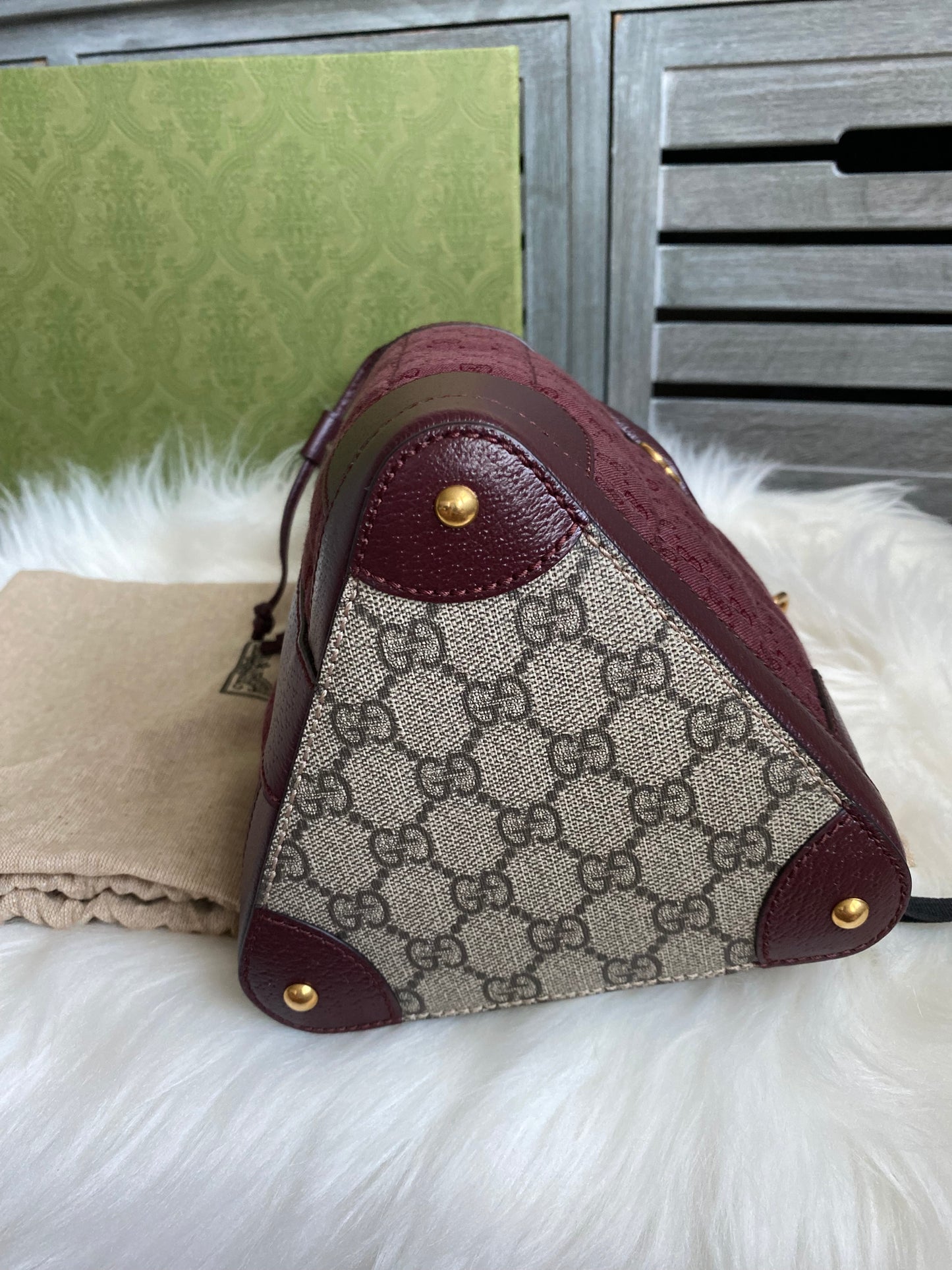 GUCCI Burgundy Mini GG Supreme Canvas Triangle Crossbody Bag