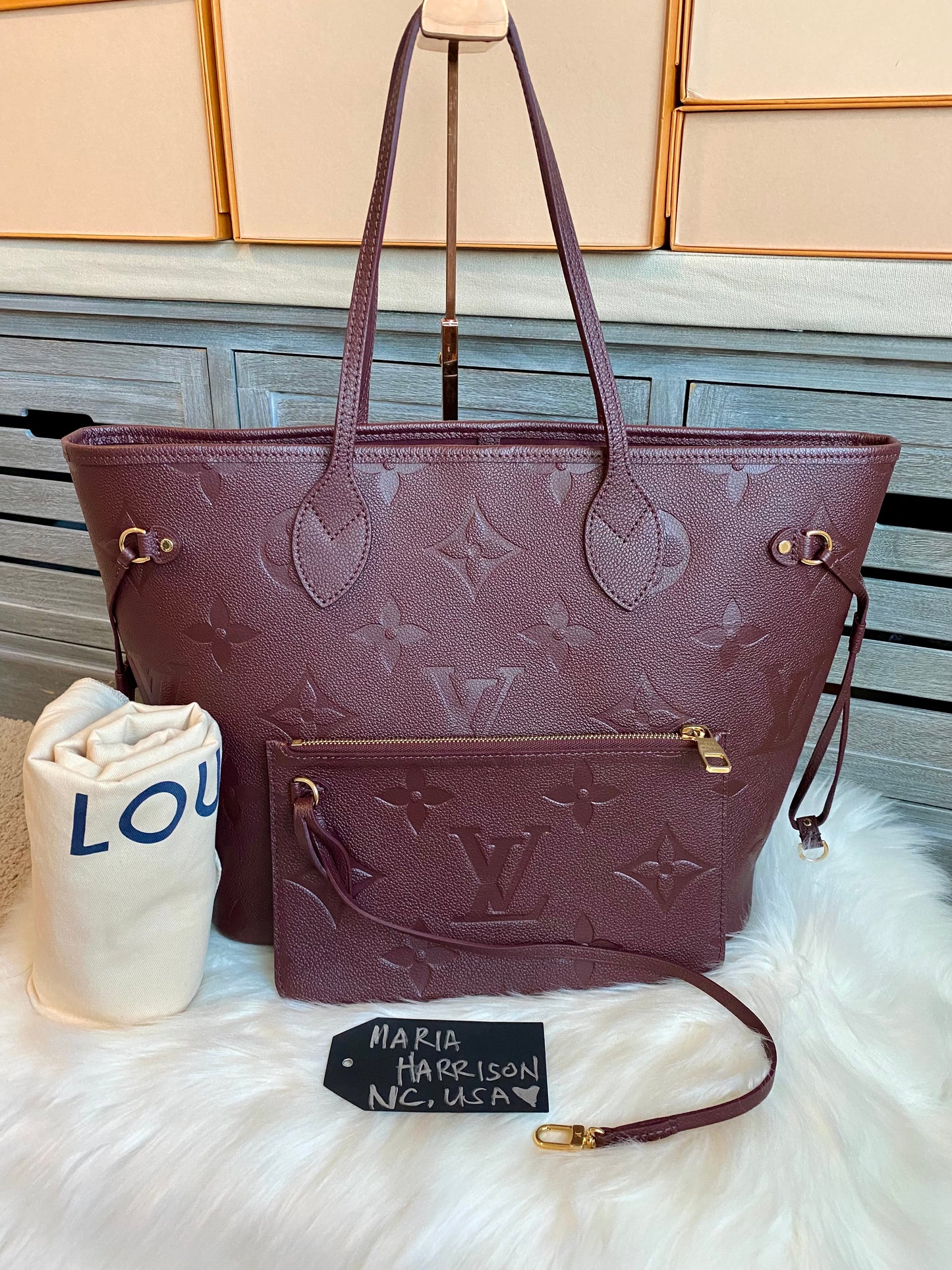 Louis Neverfull MM Empreinte Leather With Pouch Wine Color