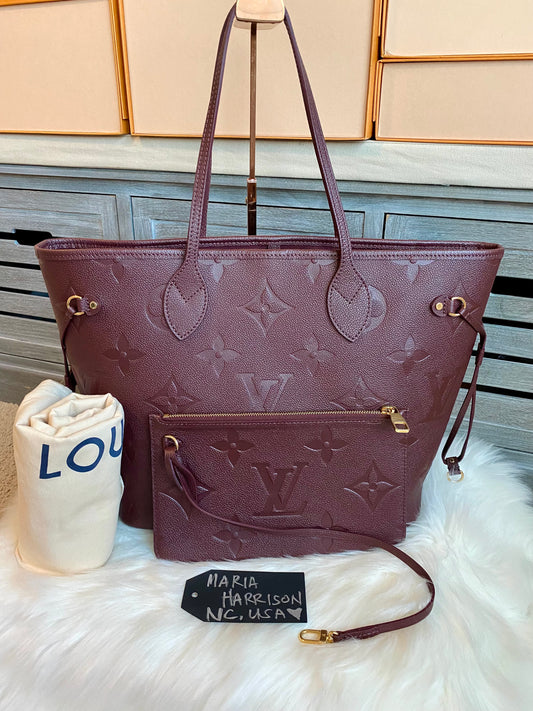 Louis Neverfull MM Empreinte Leather With Pouch Wine Color