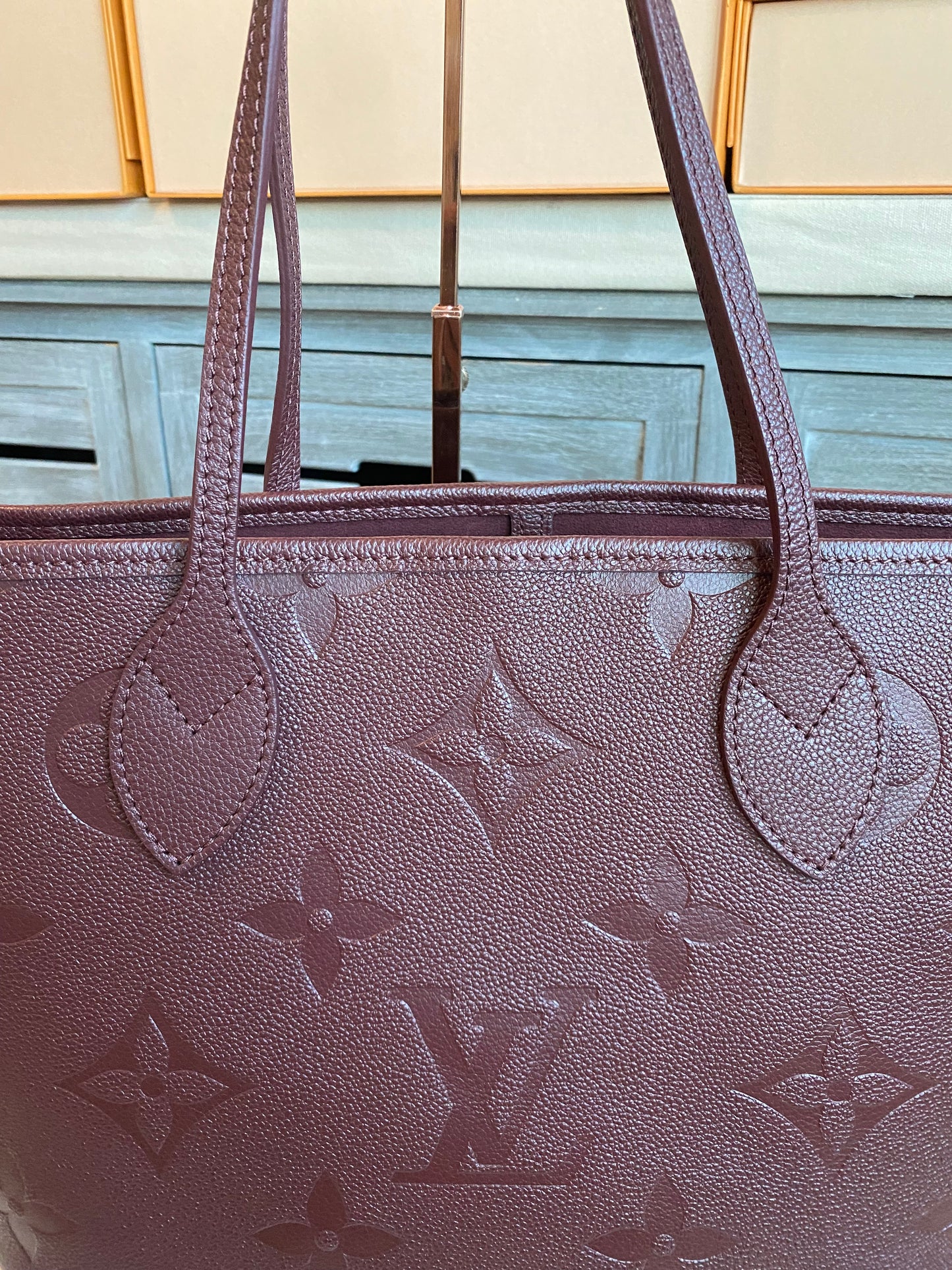 Louis Neverfull MM Empreinte Leather With Pouch Wine Color