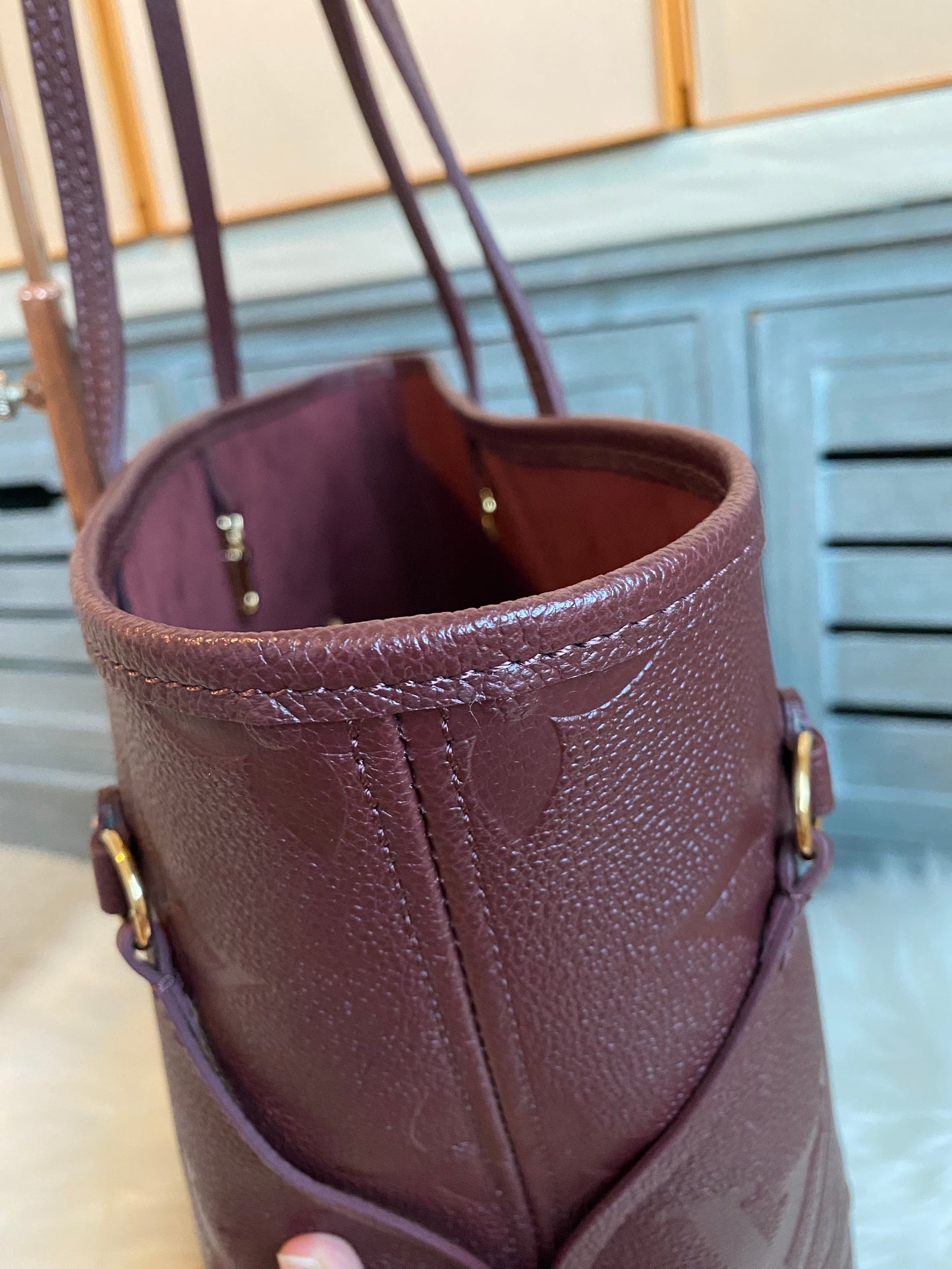 Louis Neverfull MM Empreinte Leather With Pouch Wine Color