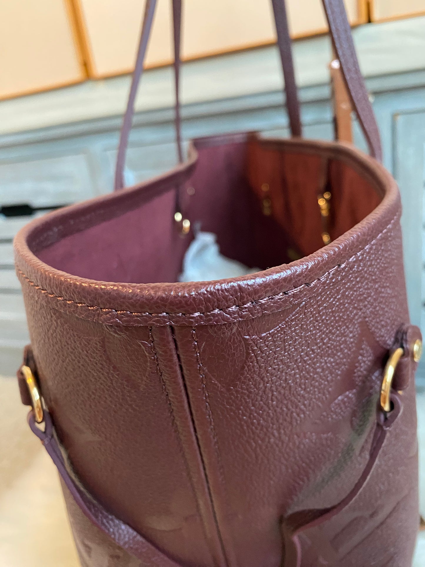 Louis Neverfull MM Empreinte Leather With Pouch Wine Color