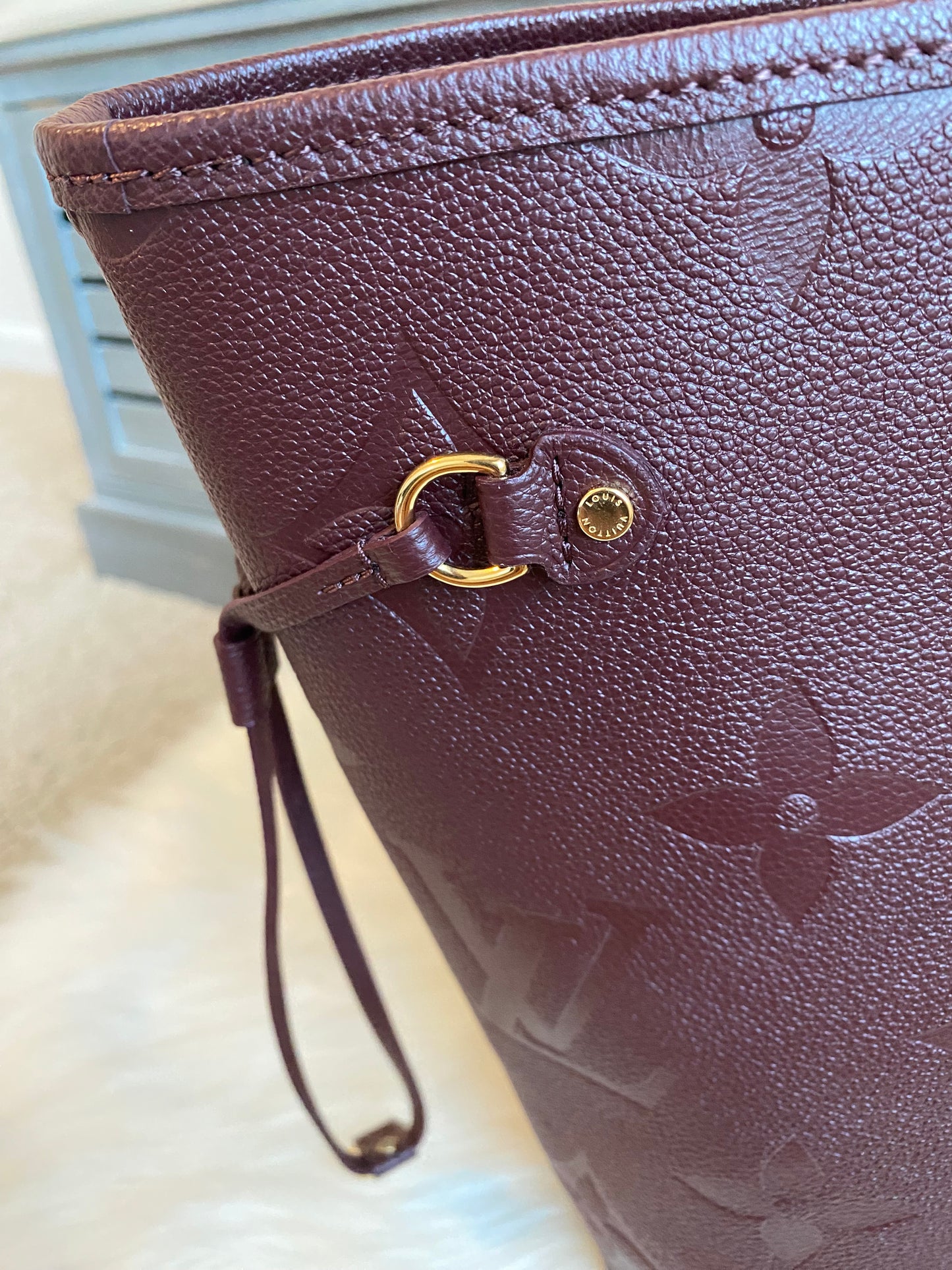 Louis Neverfull MM Empreinte Leather With Pouch Wine Color