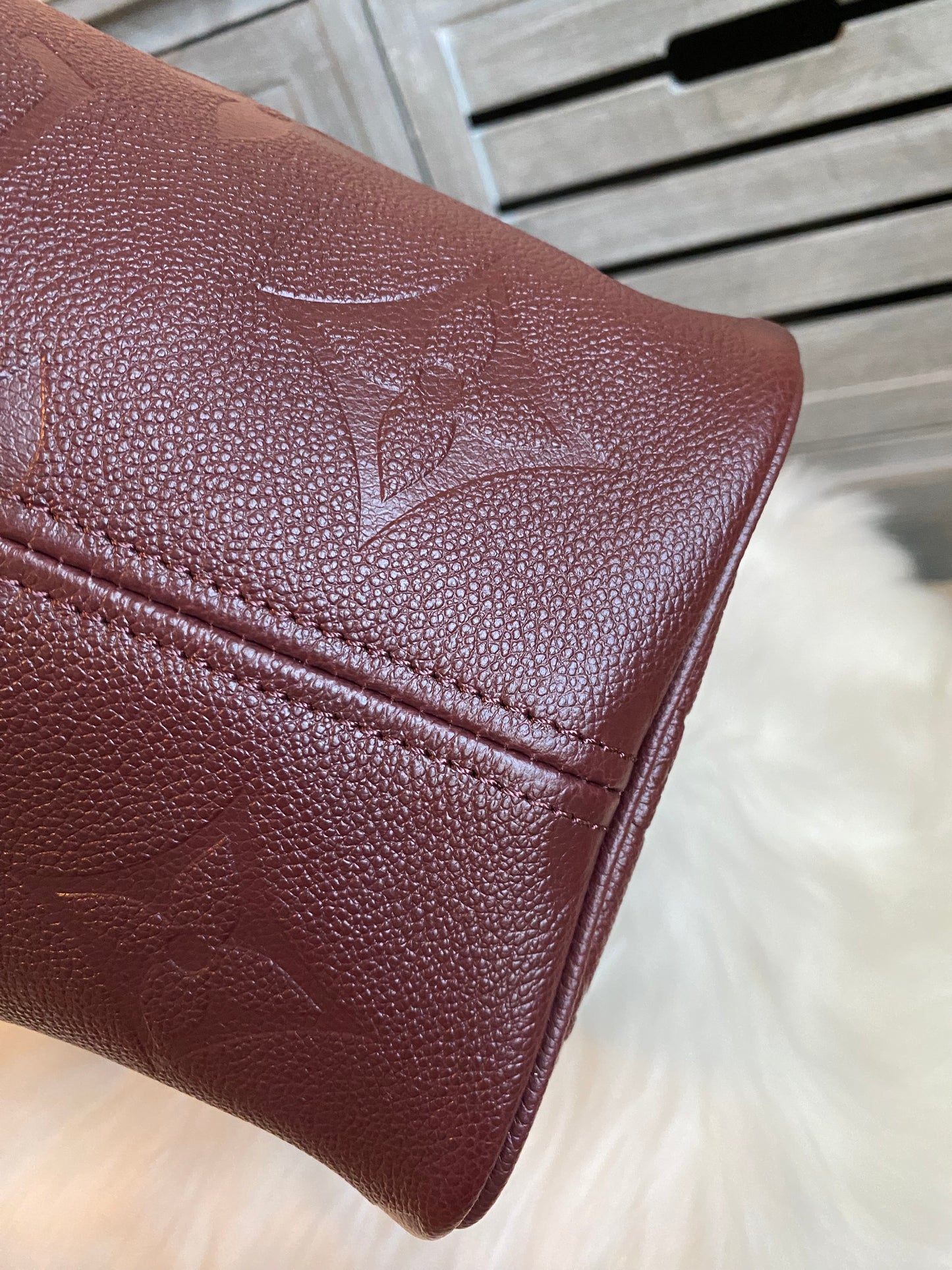 Louis Neverfull MM Empreinte Leather With Pouch Wine Color
