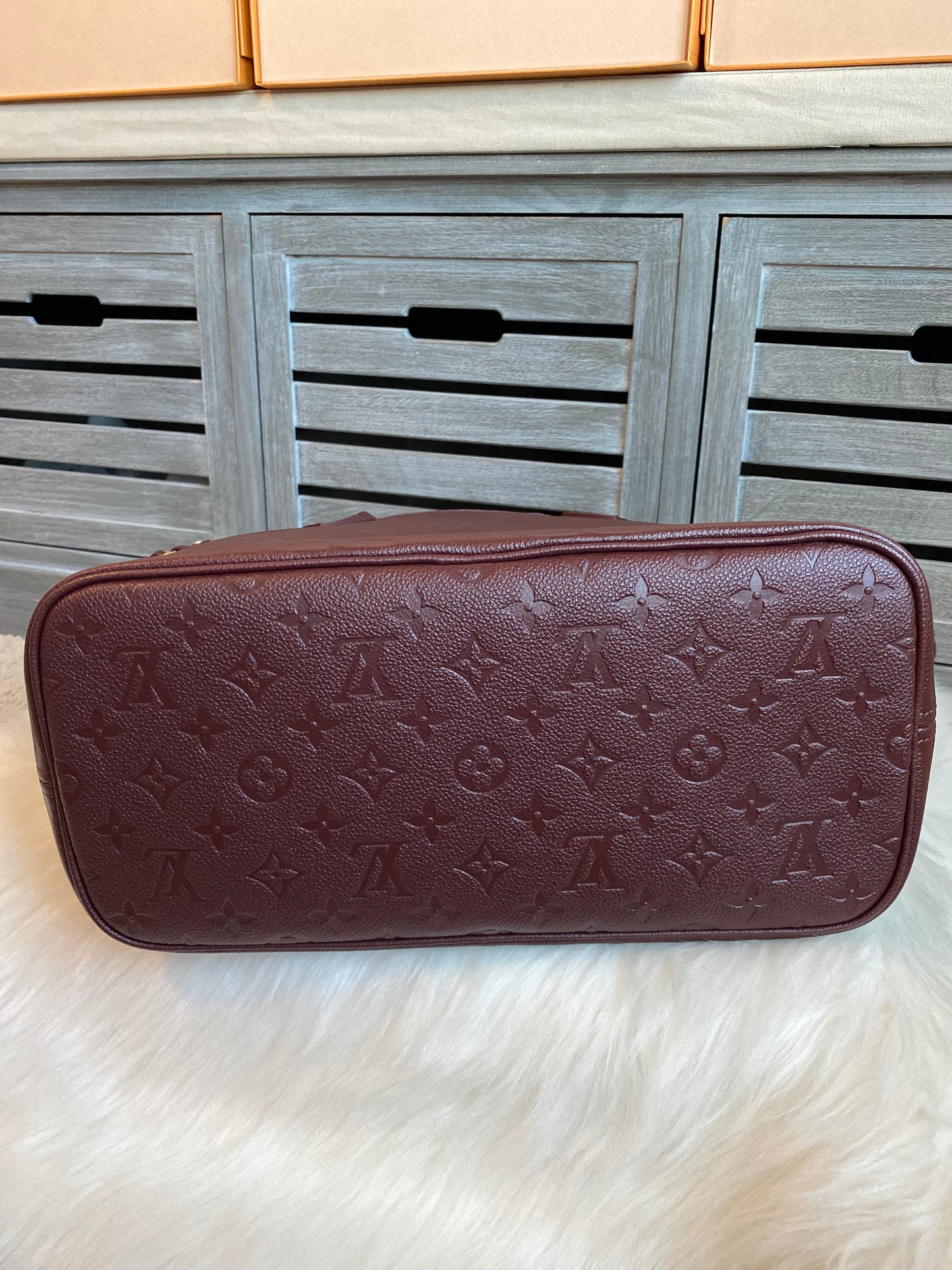 Louis Neverfull MM Empreinte Leather With Pouch Wine Color