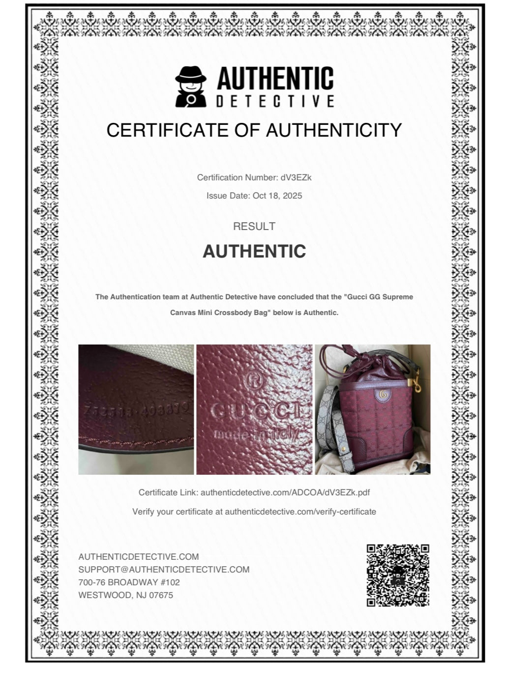 GUCCI Burgundy Mini GG Supreme Canvas Triangle Crossbody Bag