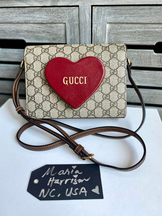 Gucci GG Supreme Script Logo Heart Crossbody