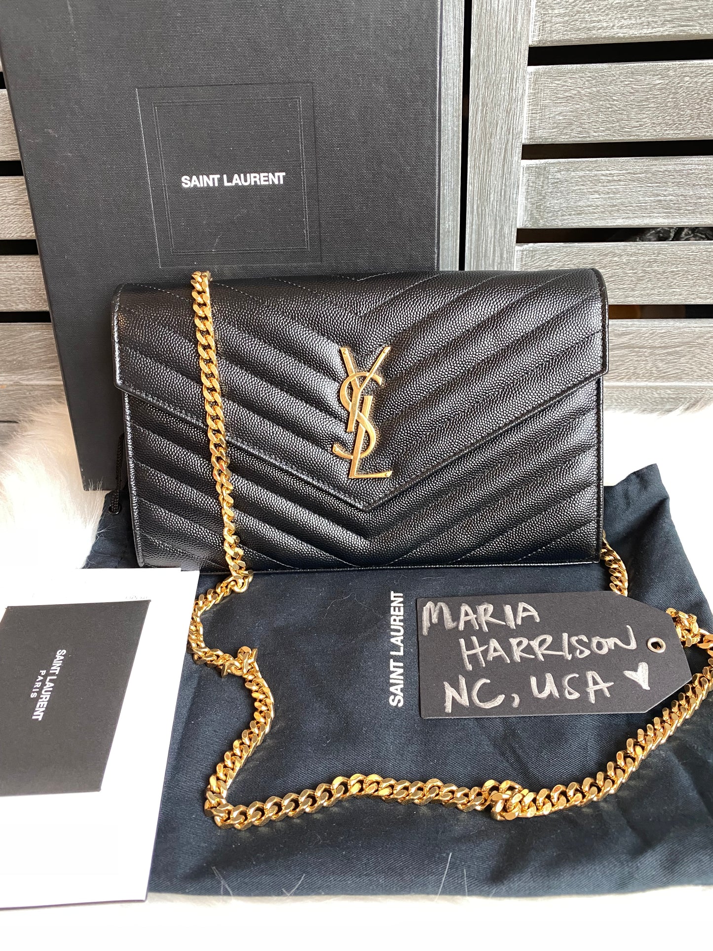 Saint Laurent Classic Cassandre Chain Wallet In Grain De Poudre Leather