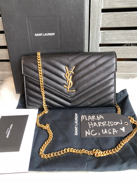 Saint Laurent Classic Cassandre Chain Wallet In Grain De Poudre Leather