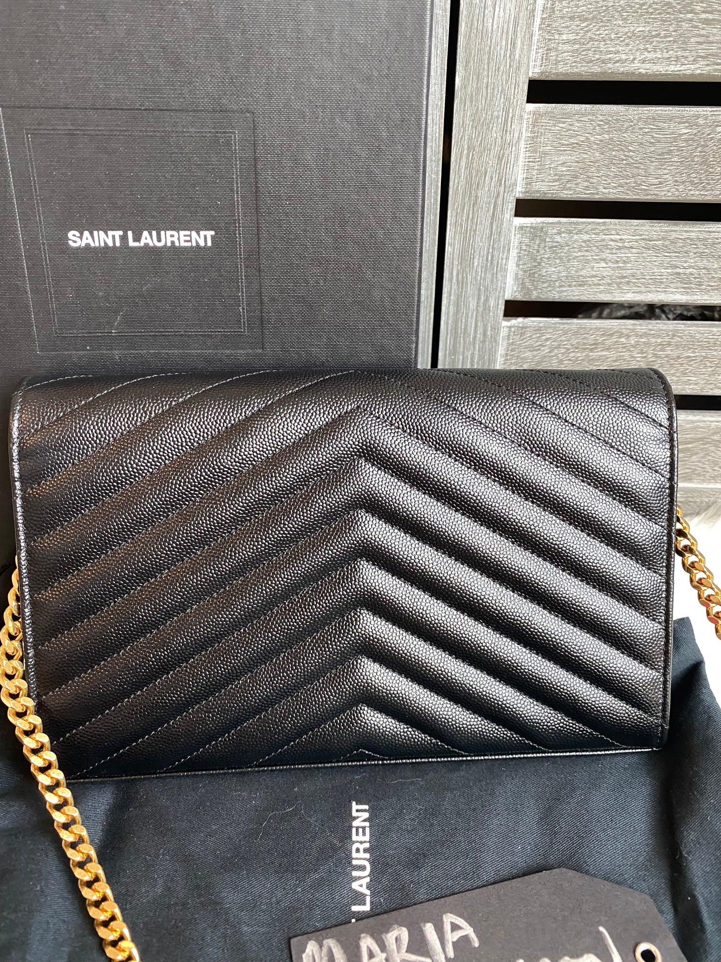 Saint Laurent Classic Cassandre Chain Wallet In Grain De Poudre Leather
