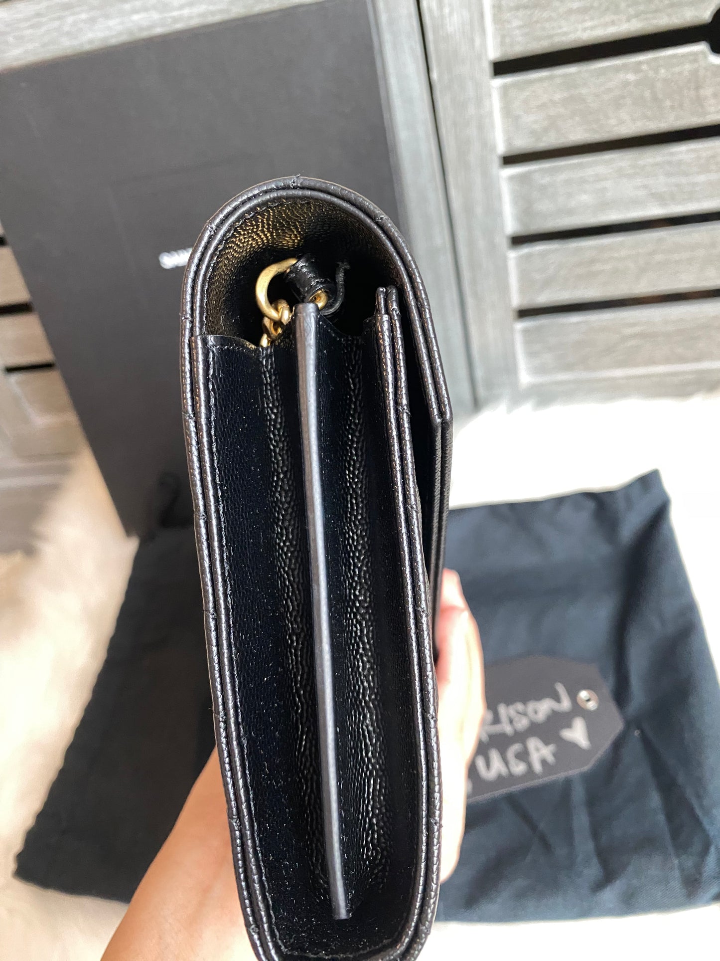Saint Laurent Classic Cassandre Chain Wallet In Grain De Poudre Leather