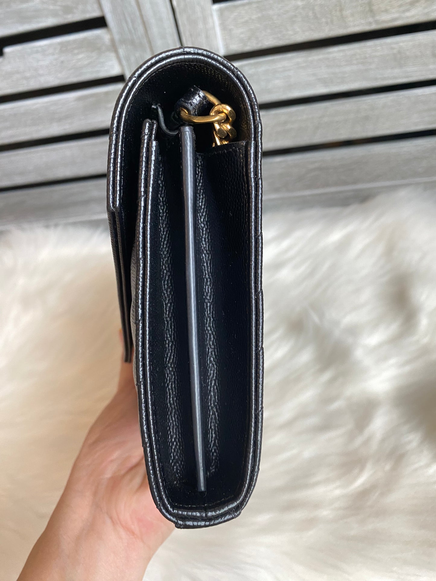 Saint Laurent Classic Cassandre Chain Wallet In Grain De Poudre Leather