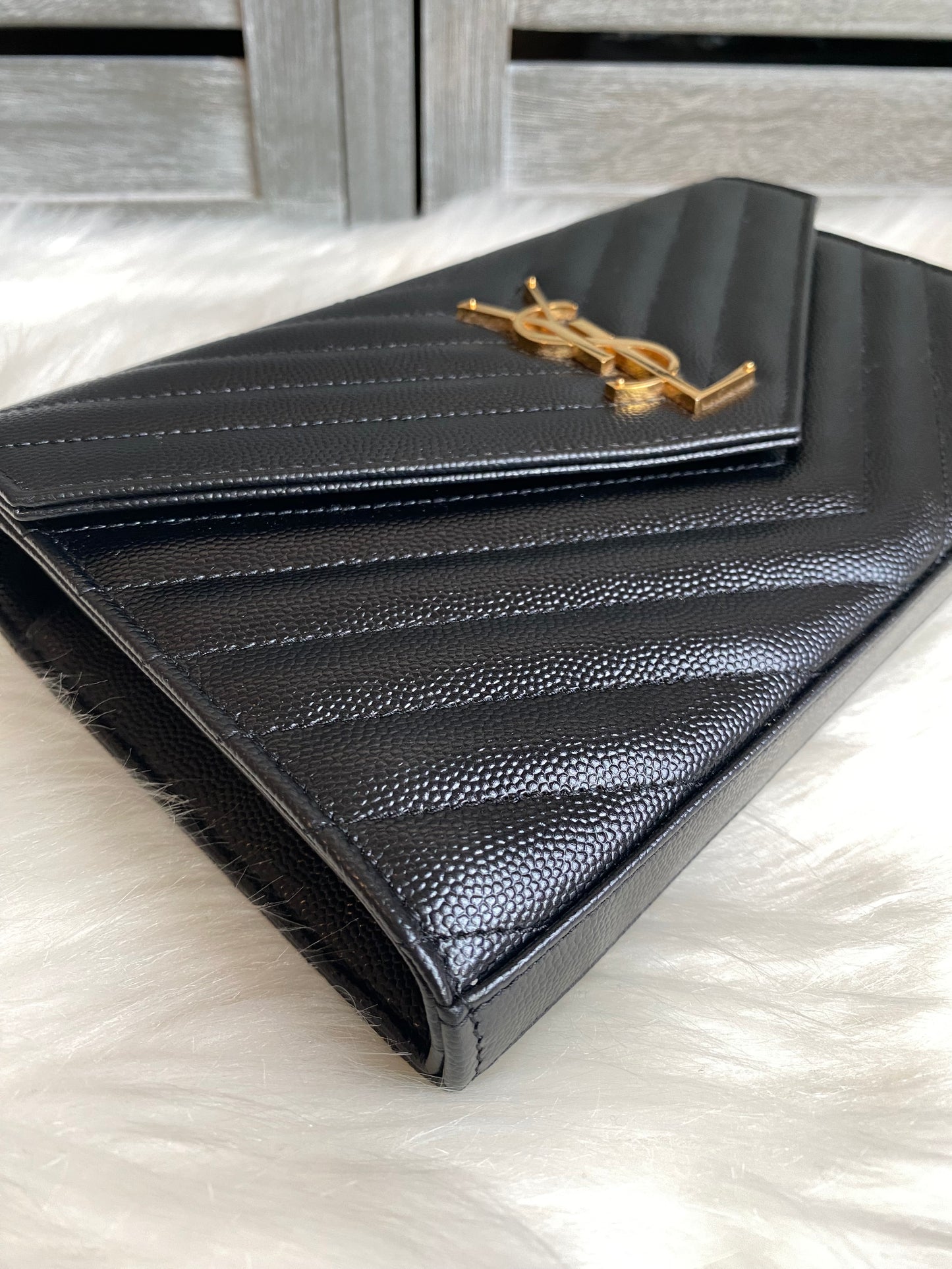 Saint Laurent Classic Cassandre Chain Wallet In Grain De Poudre Leather