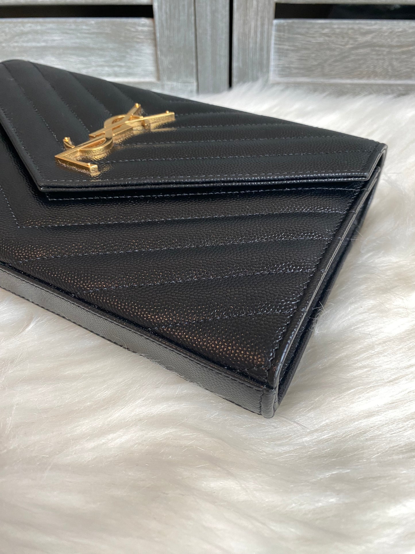 Saint Laurent Classic Cassandre Chain Wallet In Grain De Poudre Leather
